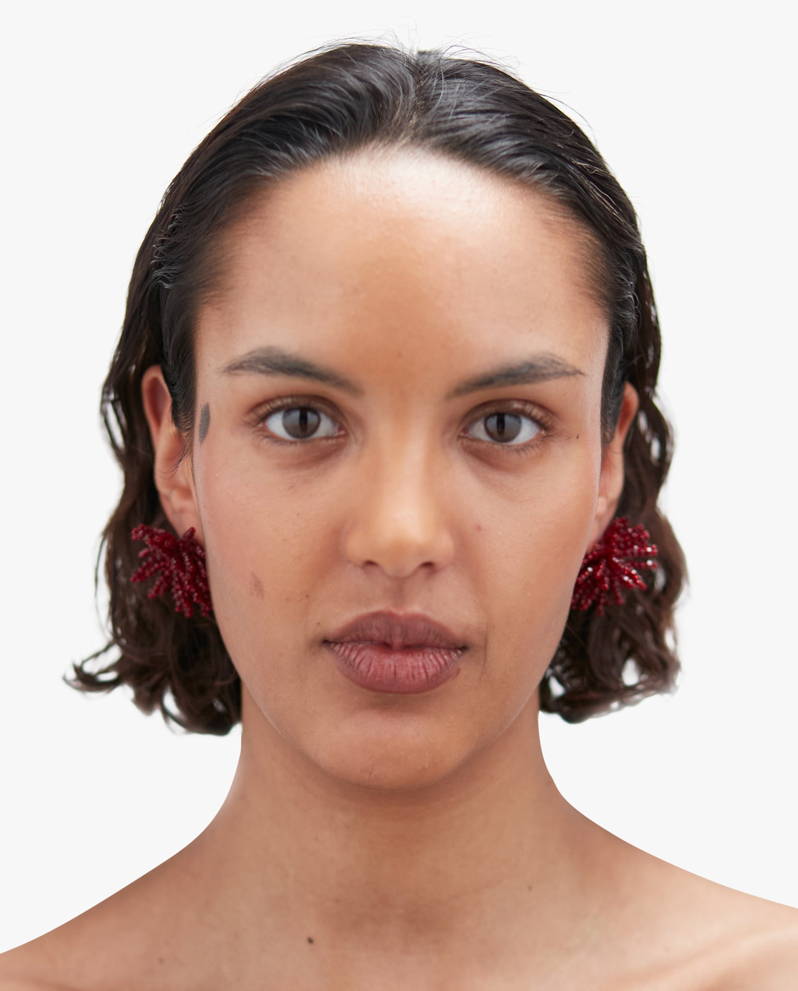 Pompom Earrings Burgundy