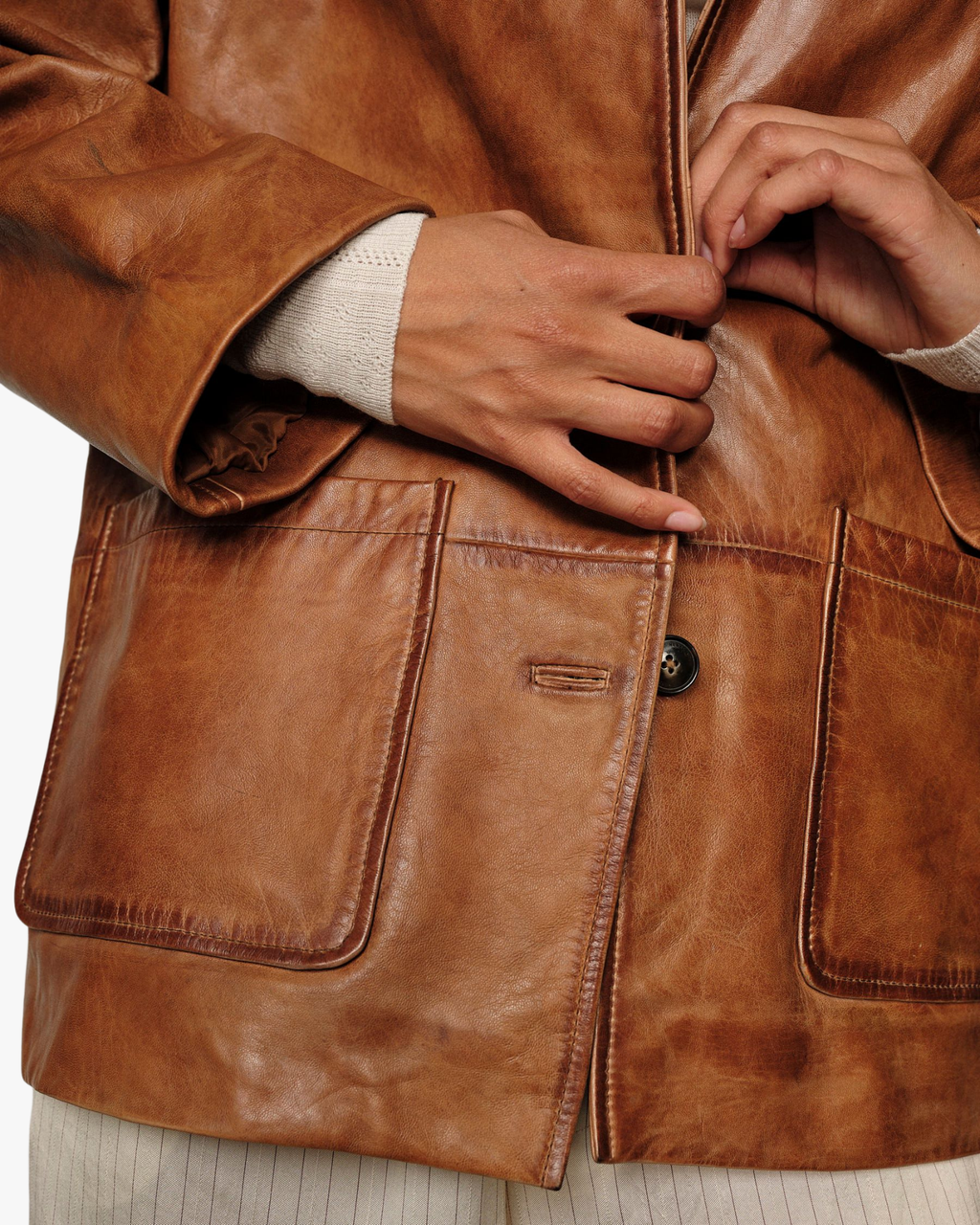 Marina Lamb Leather Jacket Waxed Cognac