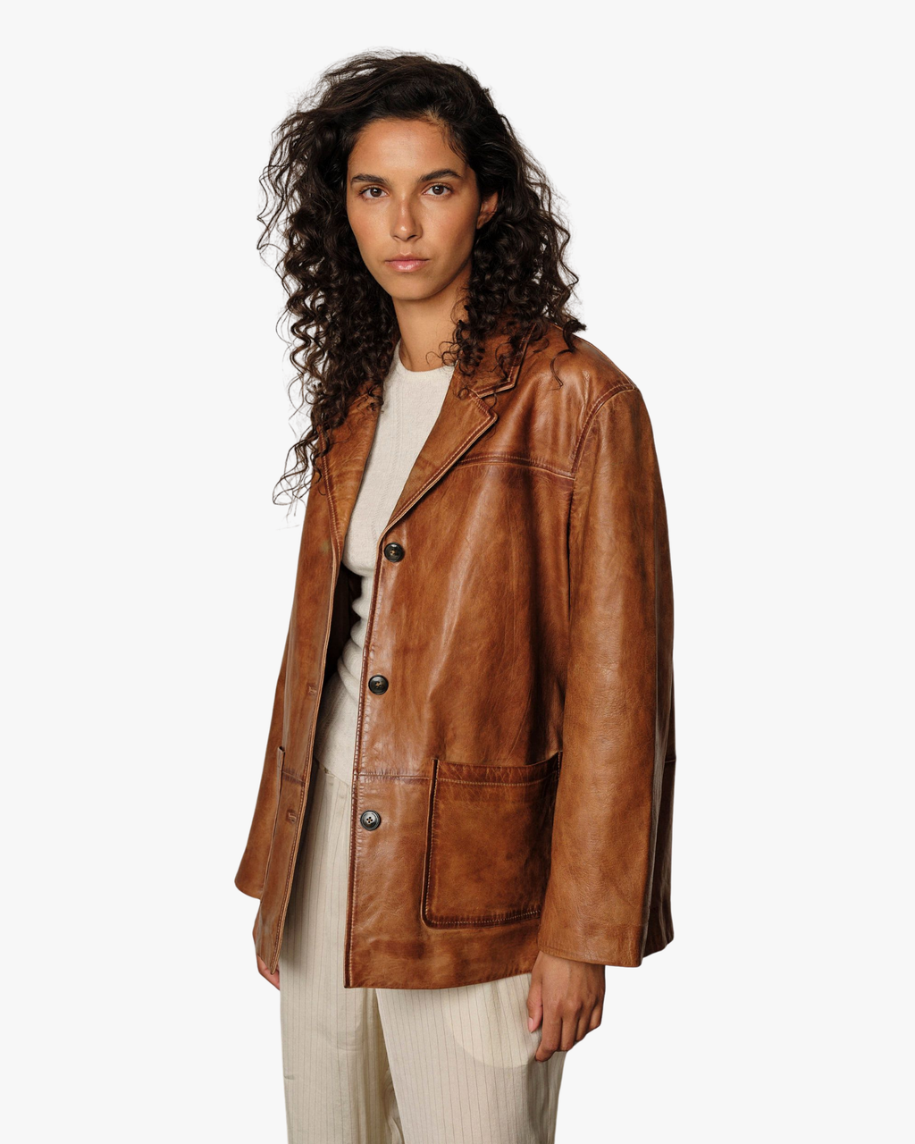 Marina Lamb Leather Jacket Waxed Cognac