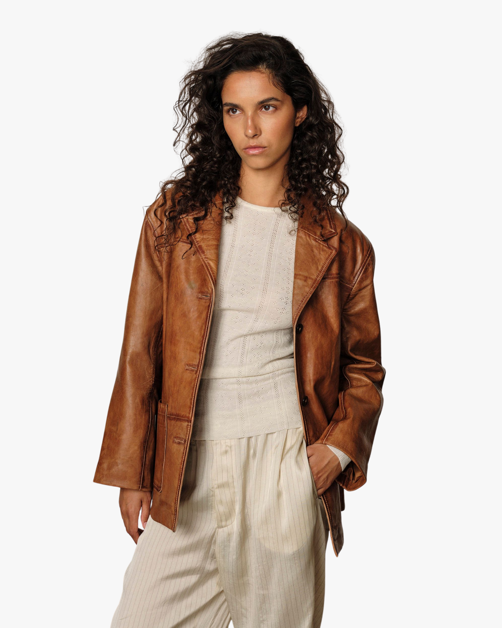 Marina Lamb Leather Jacket Waxed Cognac