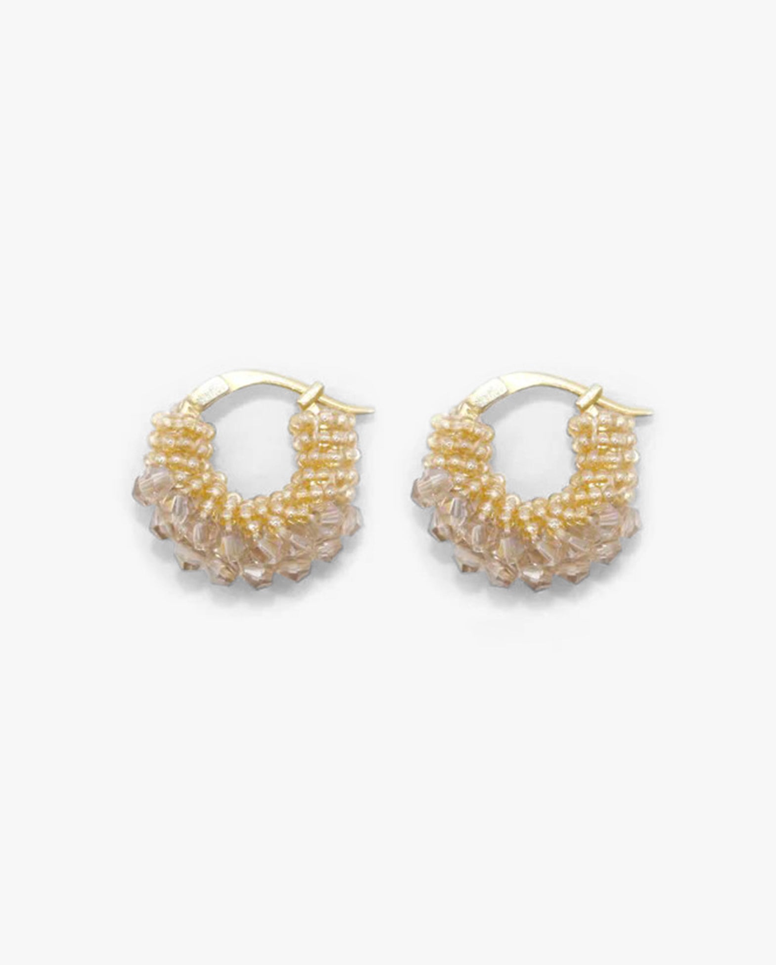 Beaded Hoops Earrings Mini Beige
