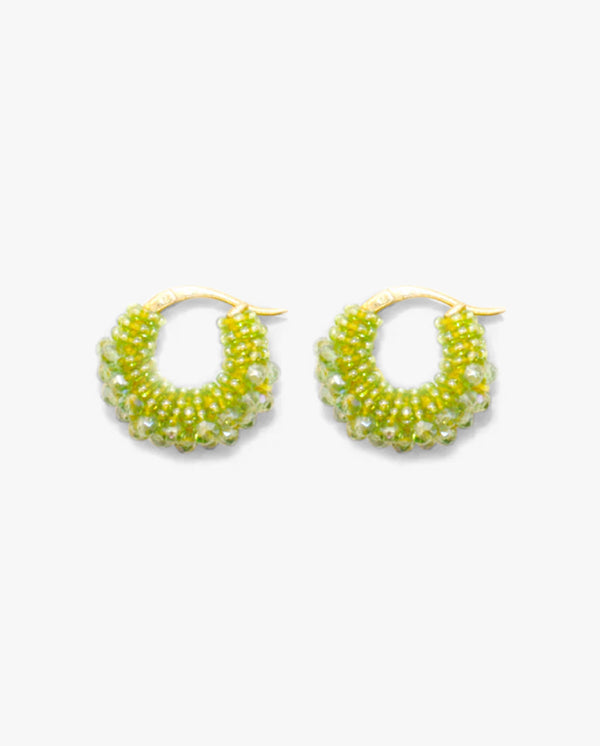 Beaded Hoops Earrings Mini Lime
