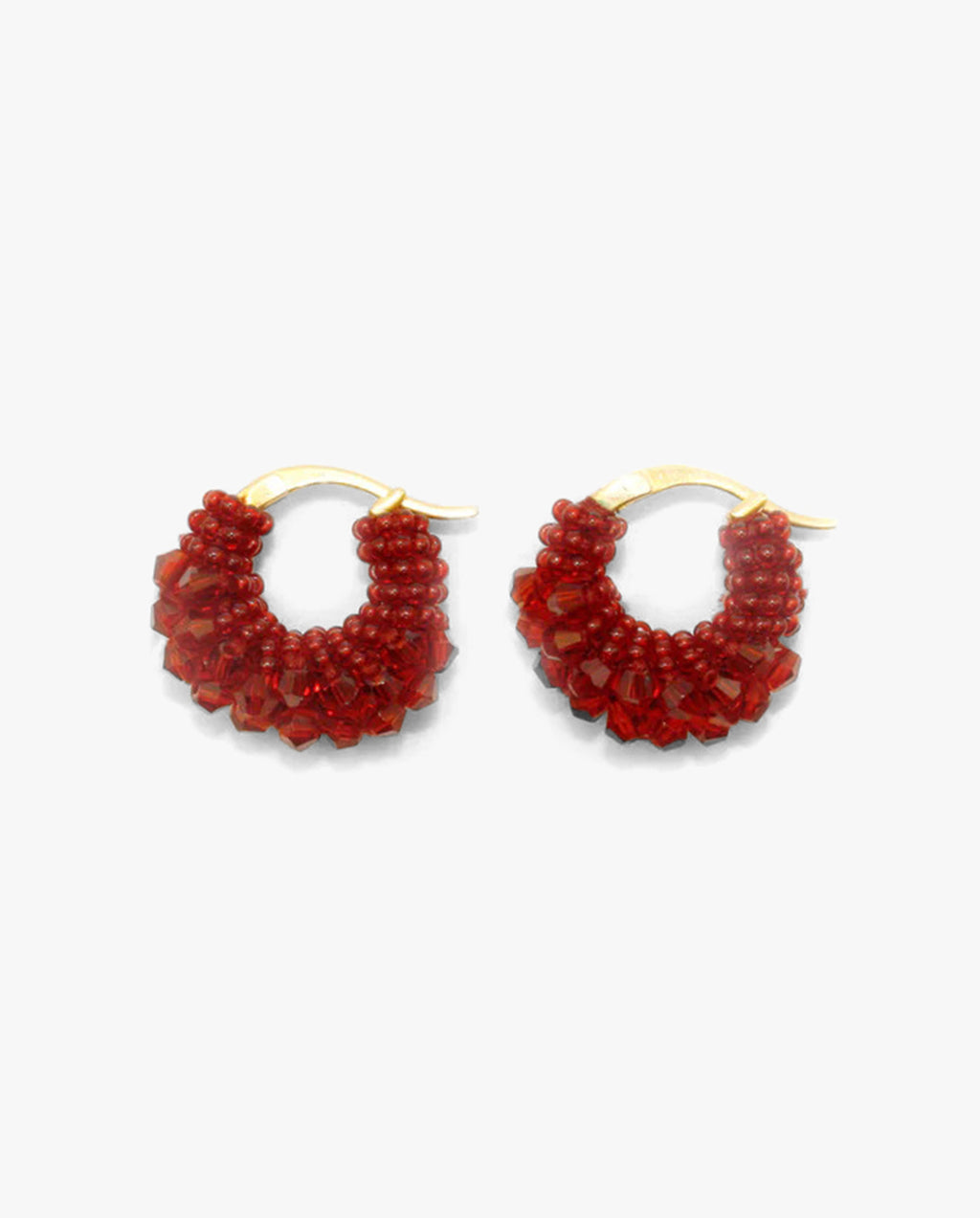 Beaded Hoops Earrings Mini Burgundy