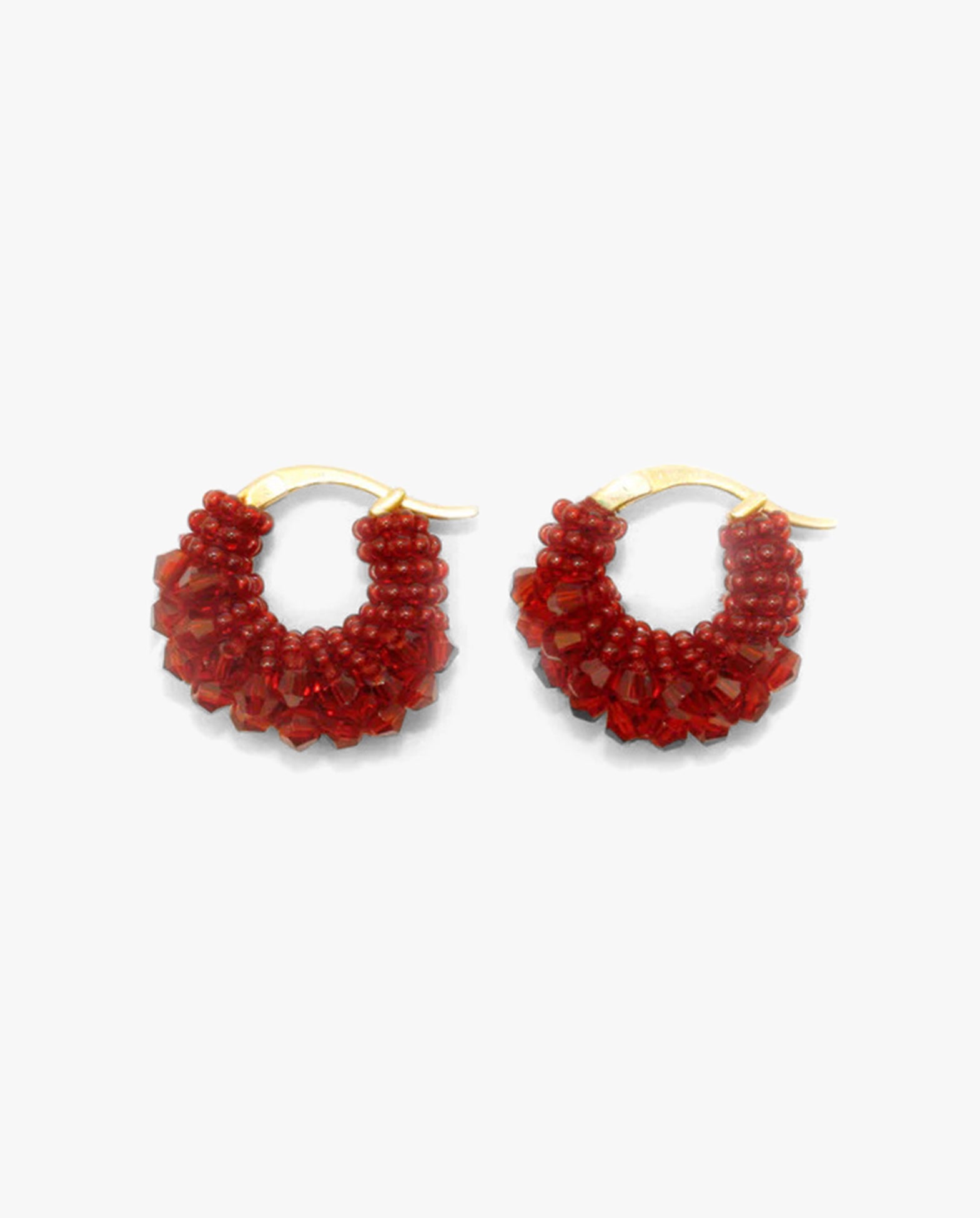 Beaded Hoops Earrings Mini Burgundy