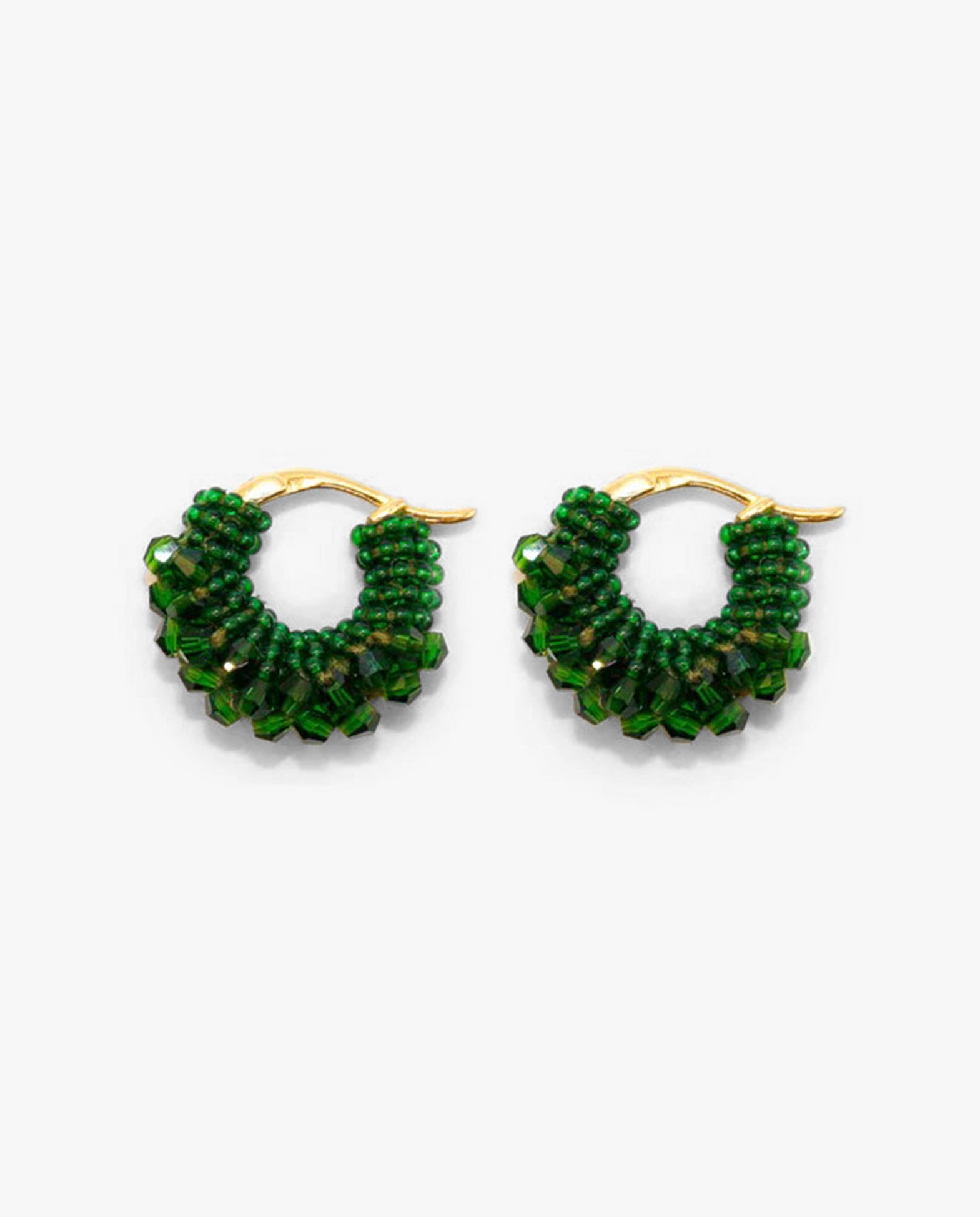 Beaded Hoops Earrings Mini Green