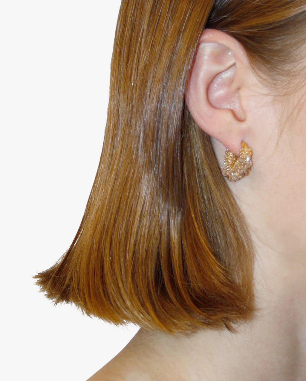 Beaded Hoops Earrings Mini Beige