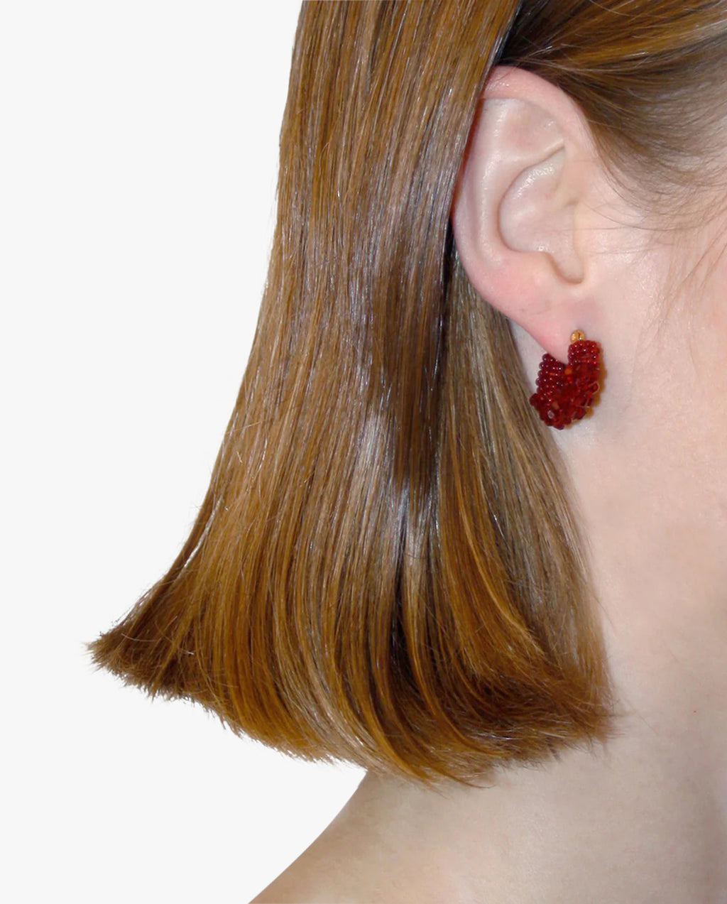 Beaded Hoops Earrings Mini Burgundy