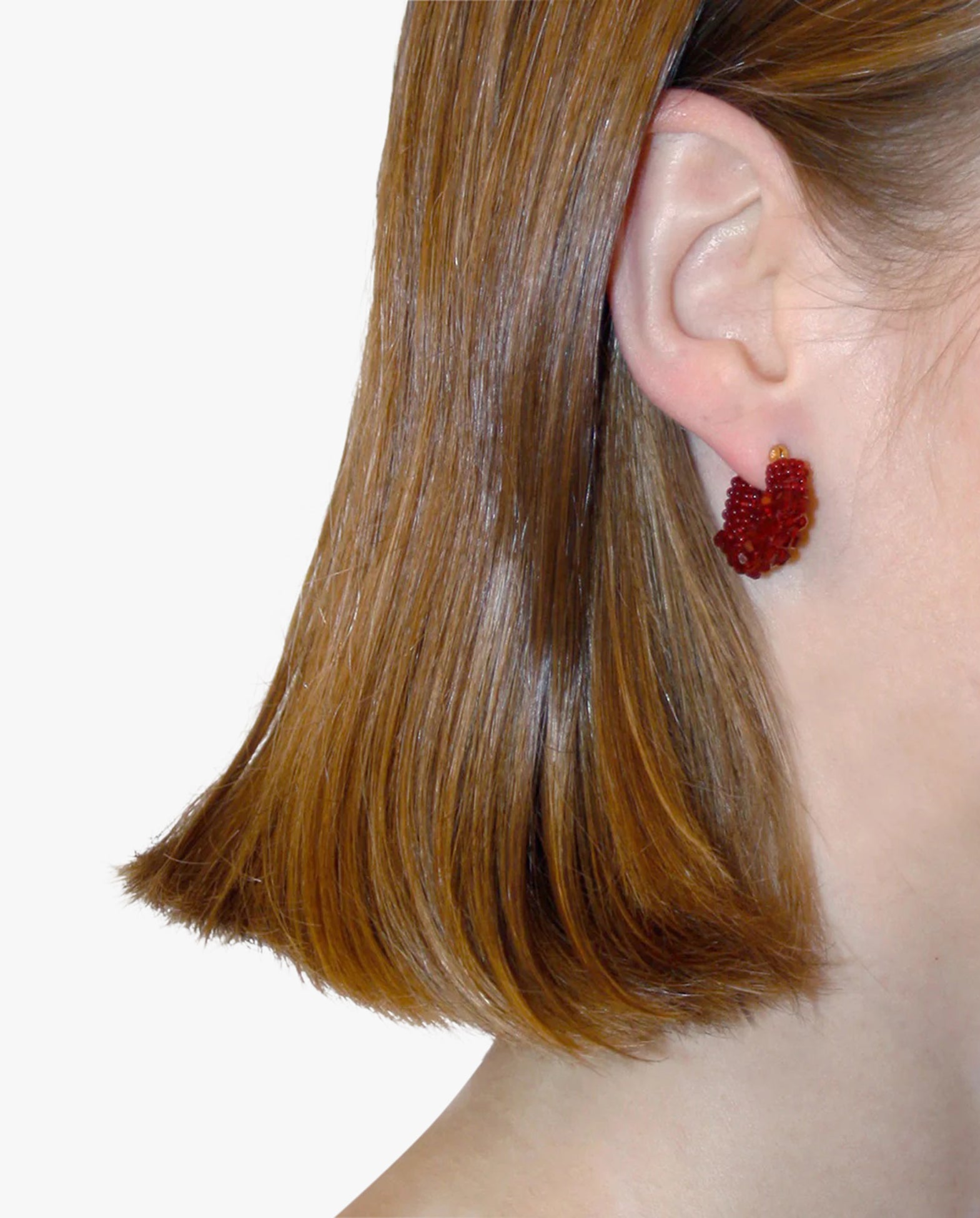 Beaded Hoops Earrings Mini Burgundy