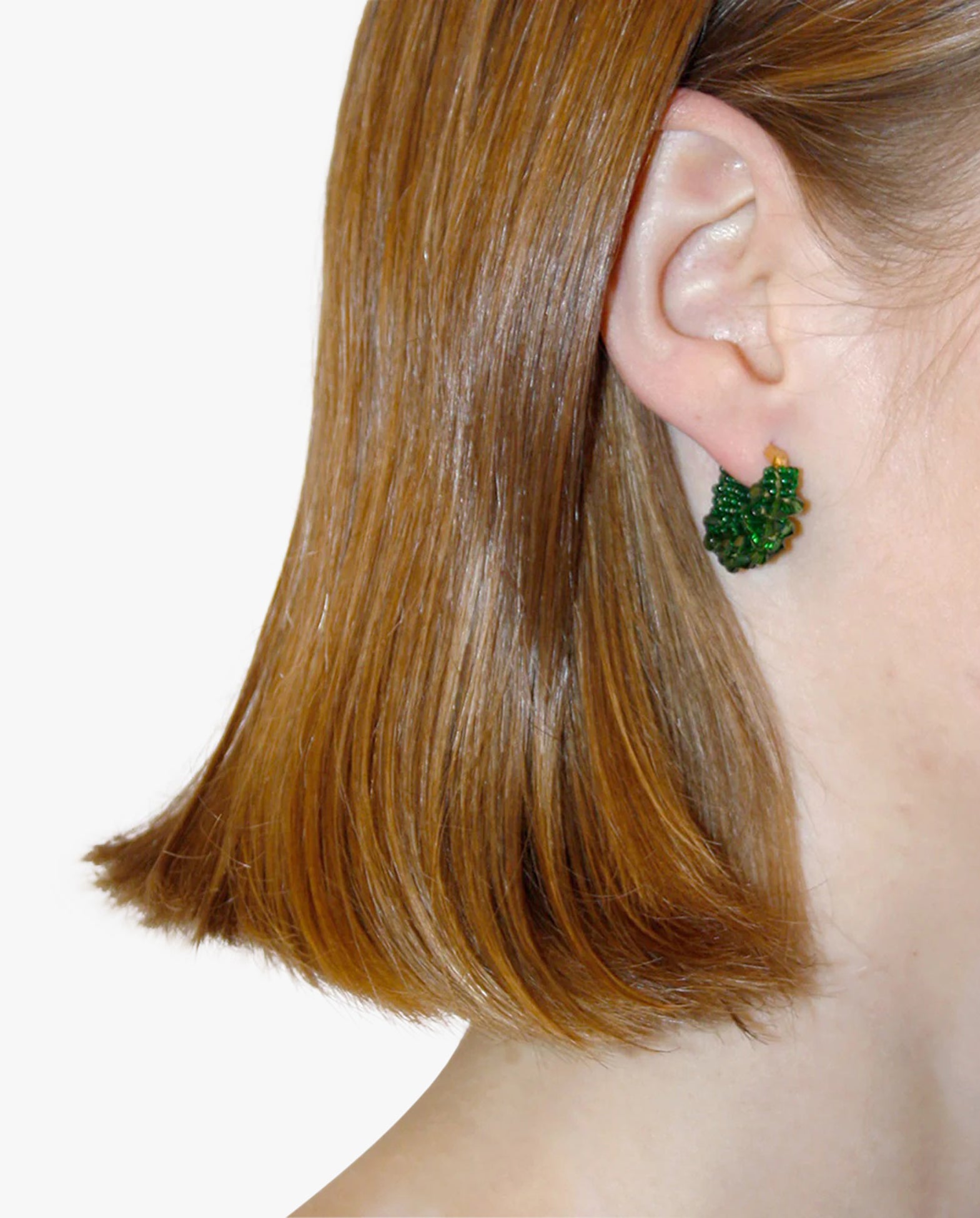 Beaded Hoops Earrings Mini Green