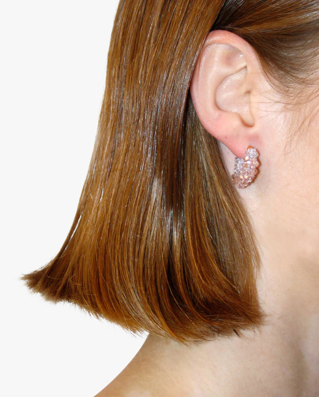 Beaded Hoops Earrings Mini Pink