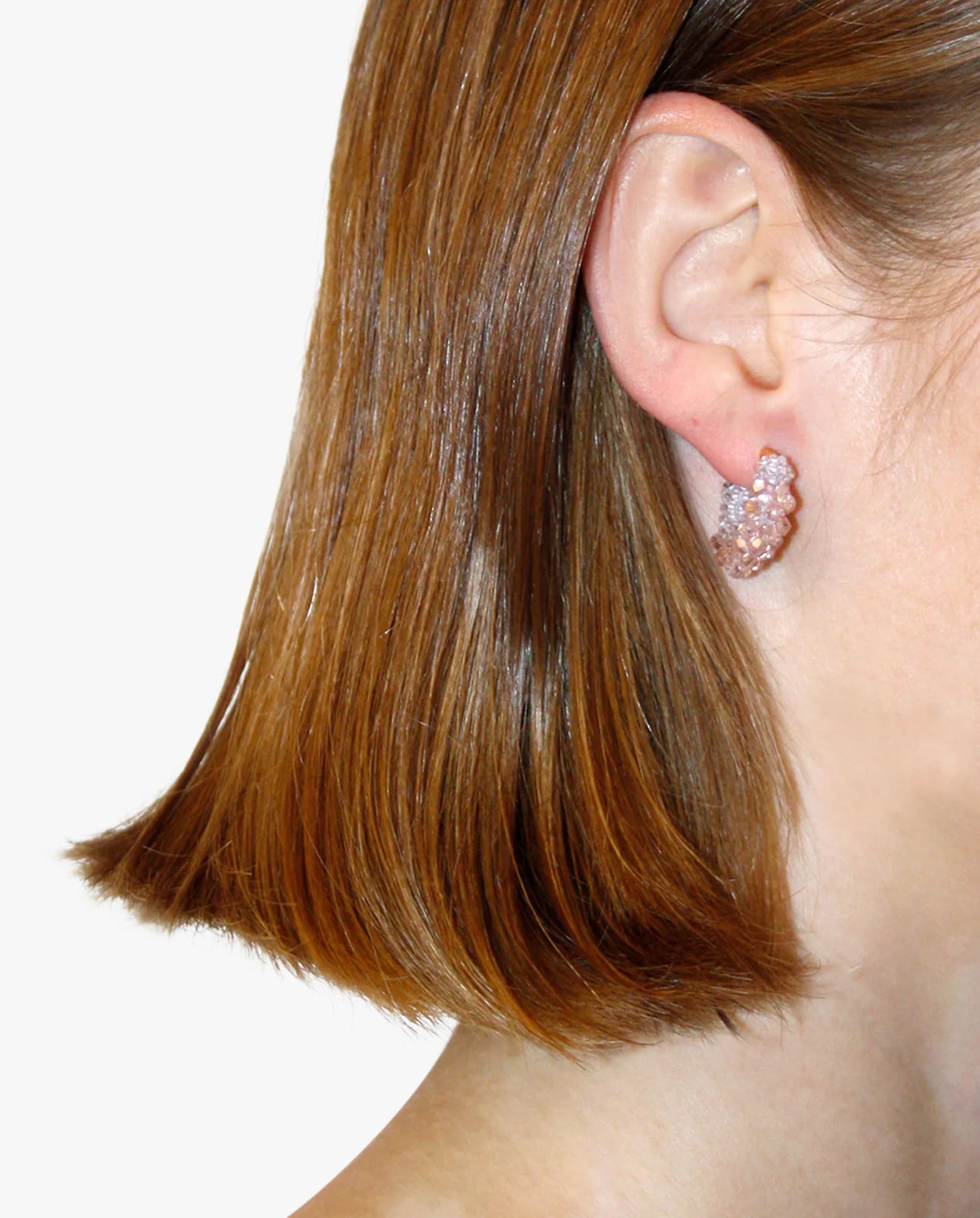 Beaded Hoops Earrings Mini Pink