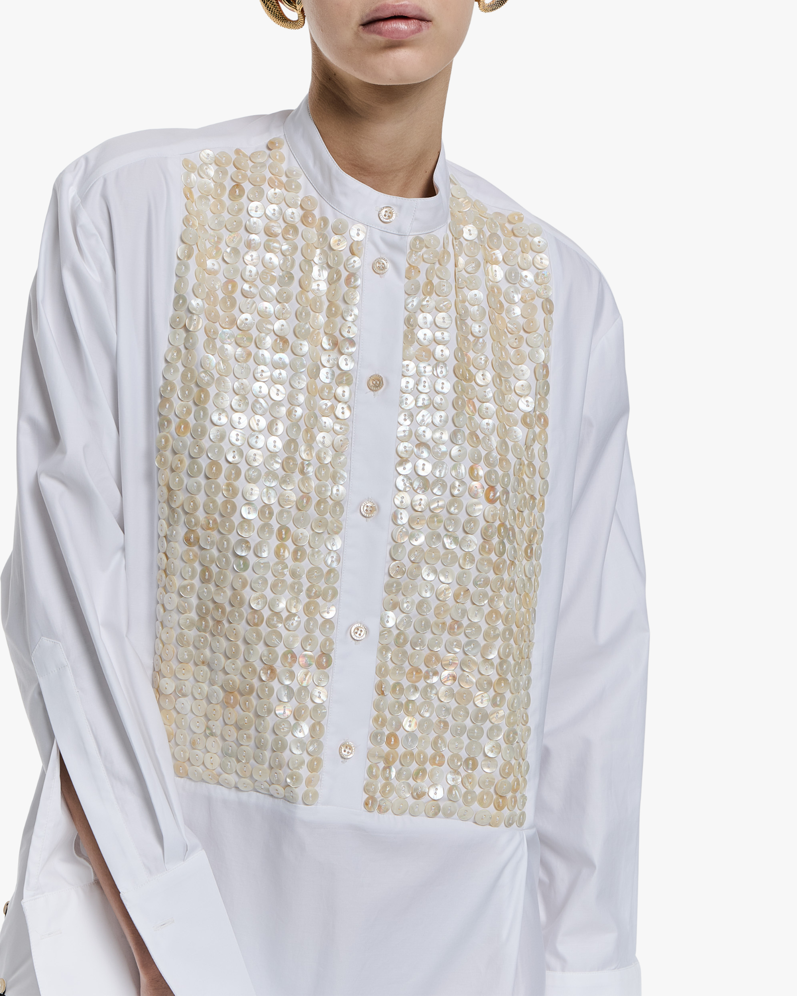 Mini Chemisier Dress With Detachable Embroidered Skirt White and Blue