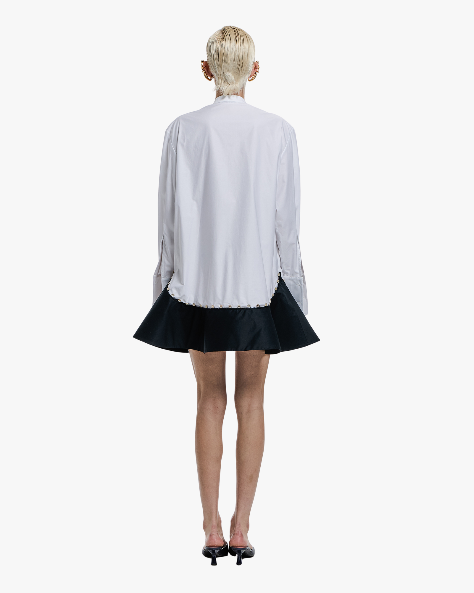 Mini Chemisier Dress With Detachable Embroidered Skirt White and Blue