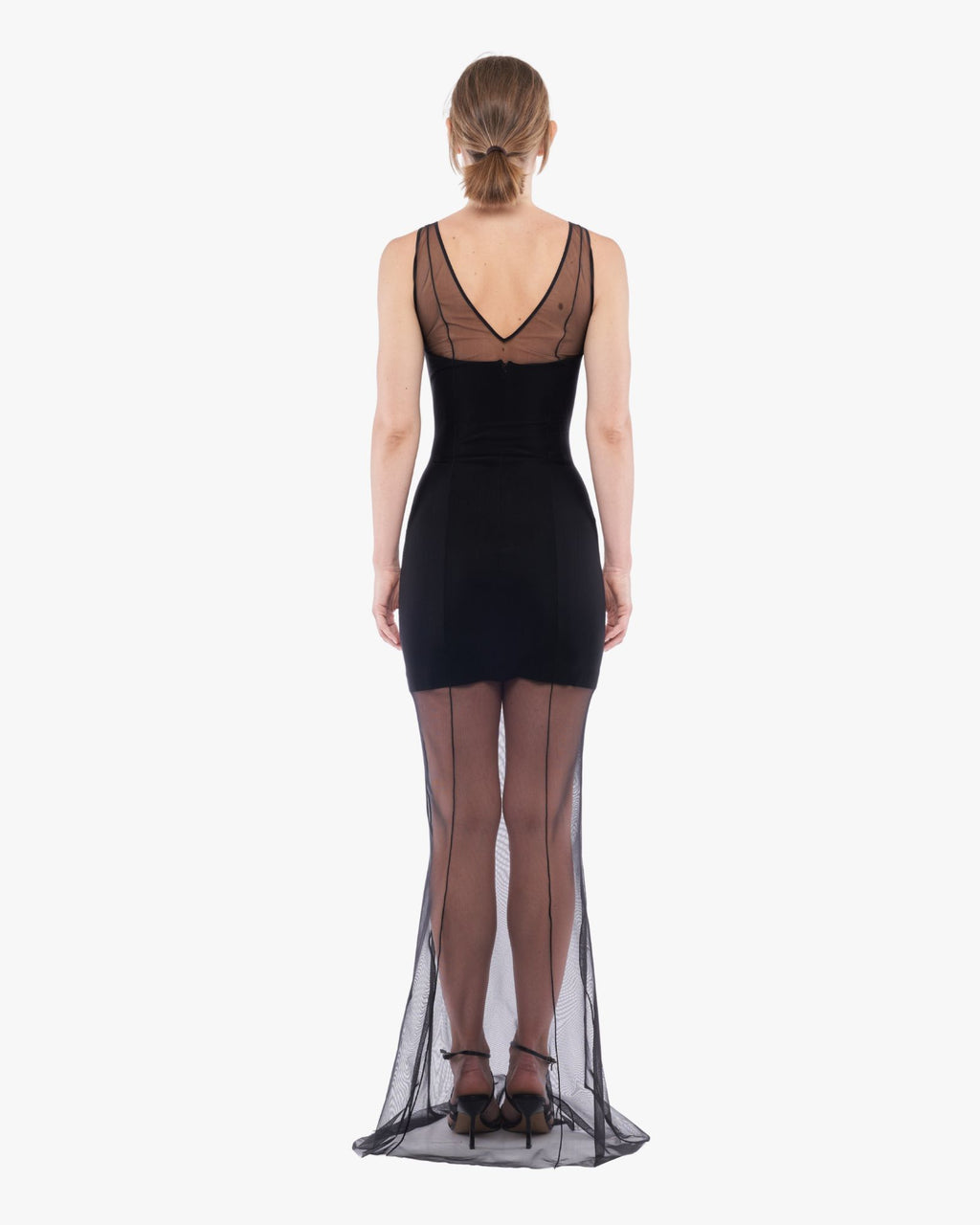 Mini Dress With Sheer Maxi Cami Layer Black