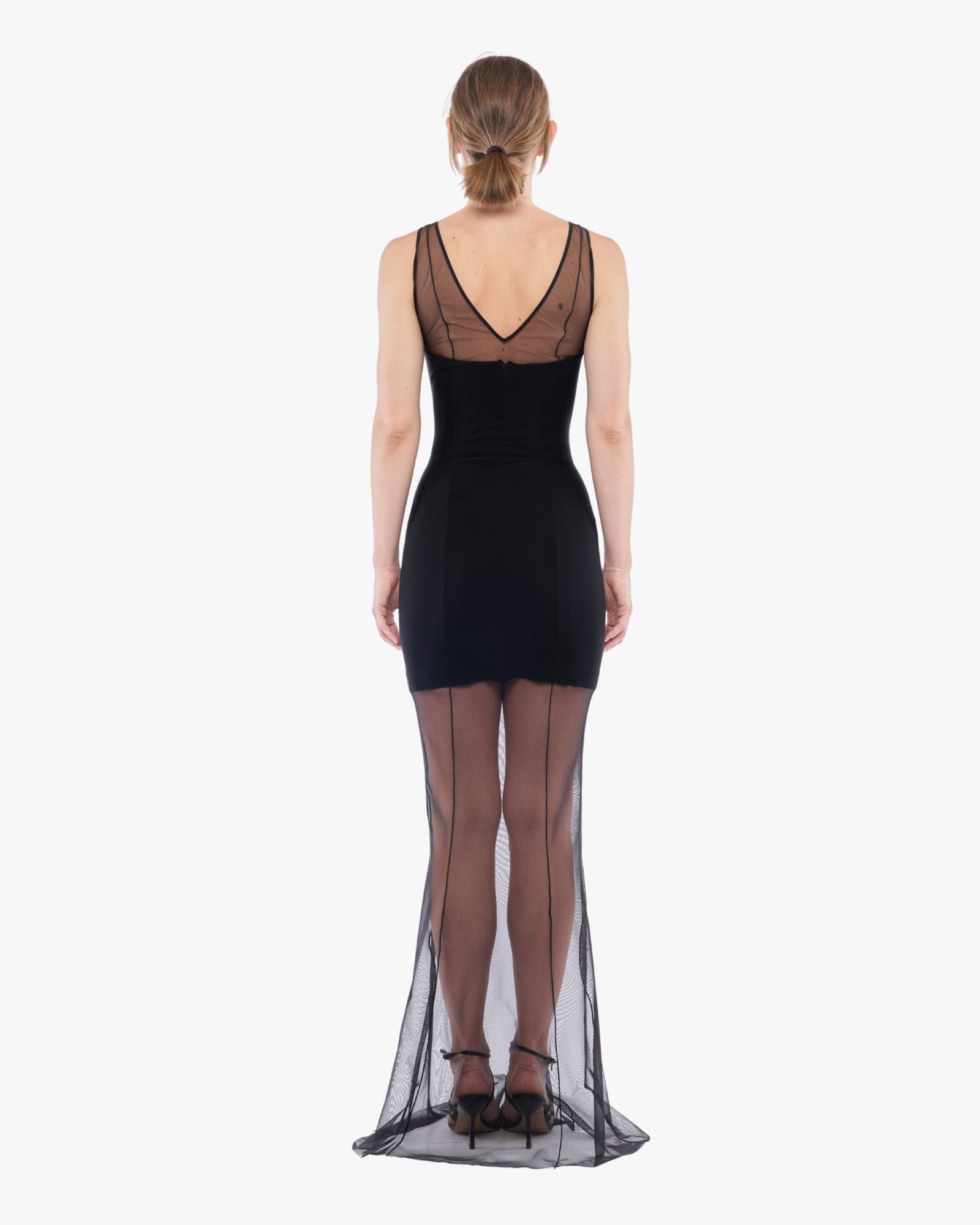 Mini Dress With Sheer Maxi Cami Layer Black