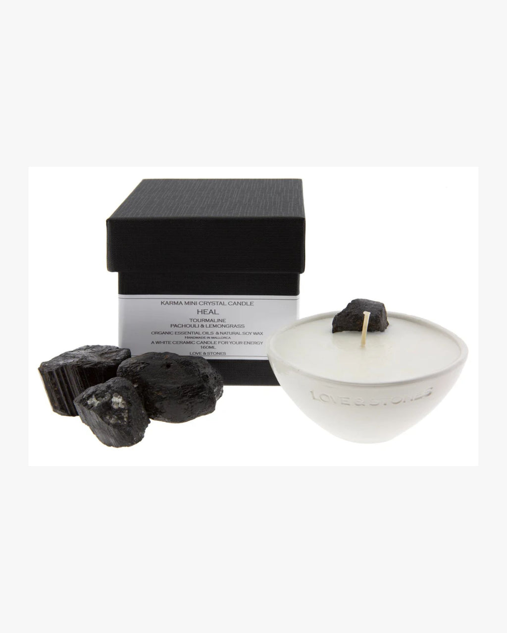 Mini Heal Black Tourmeline Crystal White Ceramic Candle 160Ml