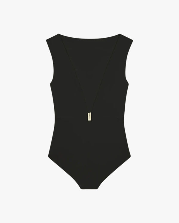 Seabody Swim Apparel Onepiece V-Back Rib Structure Black