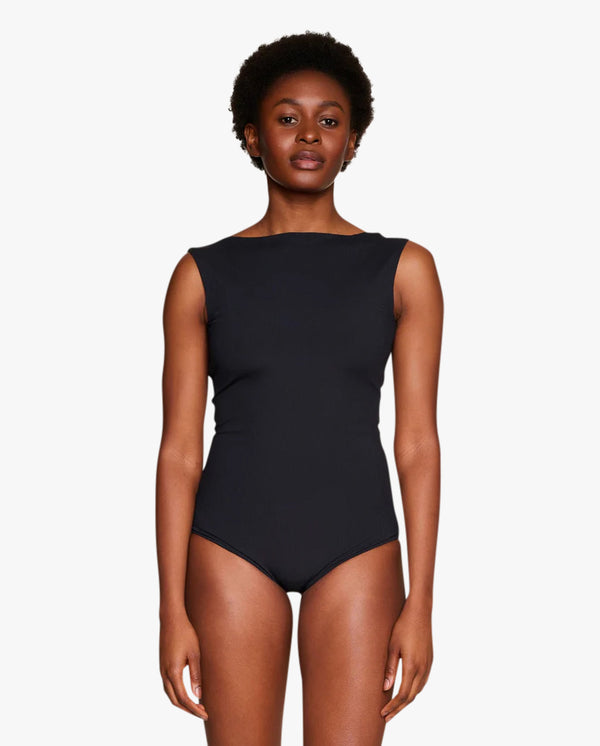 Seabody Swim Apparel Onepiece V-Back Rib Structure Black