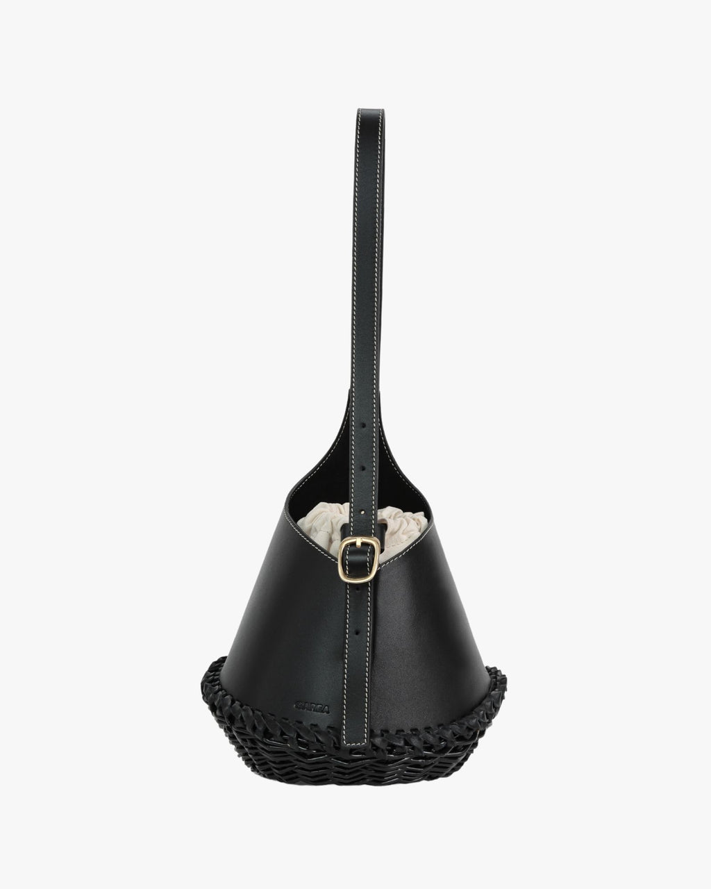Nisa Noir Leather & Wicker Bucket Bag