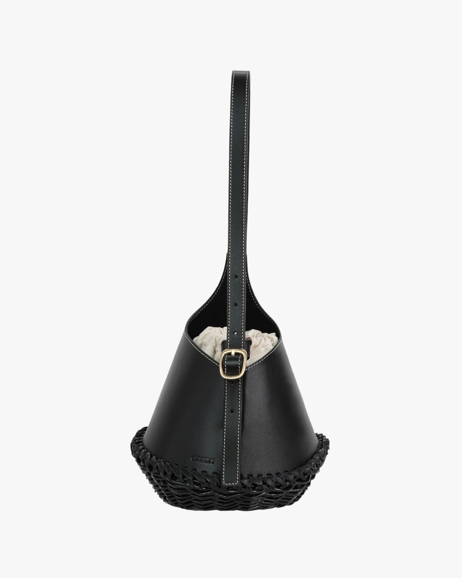 Nisa Noir Leather & Wicker Bucket Bag