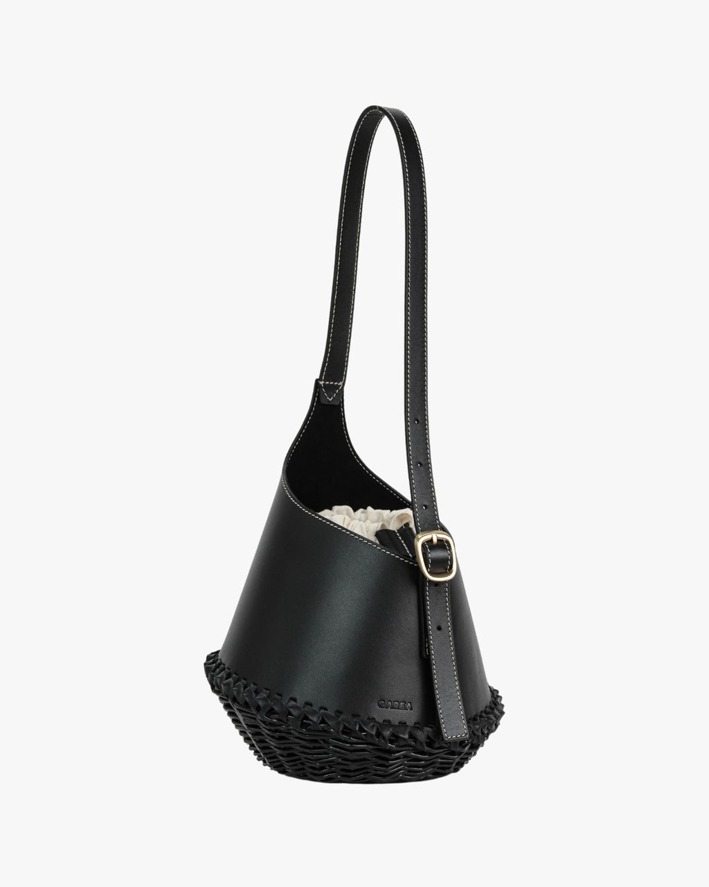 Nisa Noir Leather & Wicker Bucket Bag