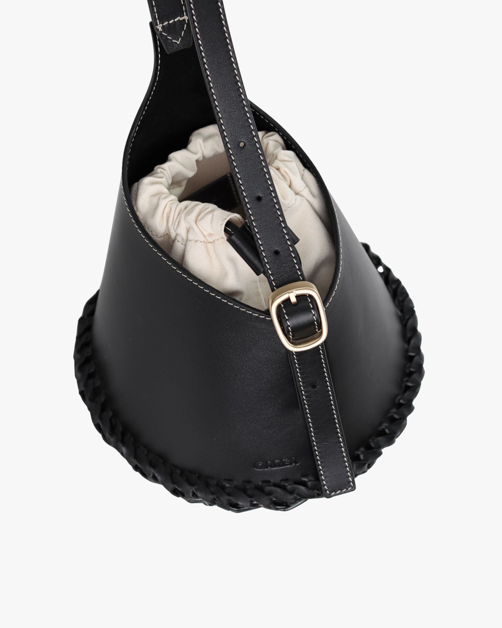 Nisa Noir Leather & Wicker Bucket Bag