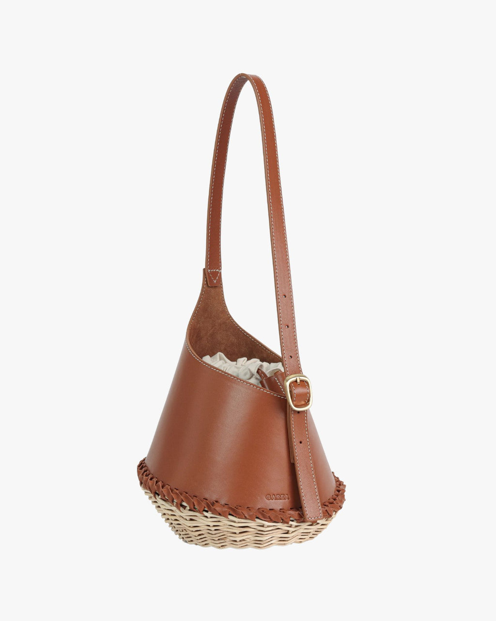 Nisa Tan Leather & Wicker Bucket Bag