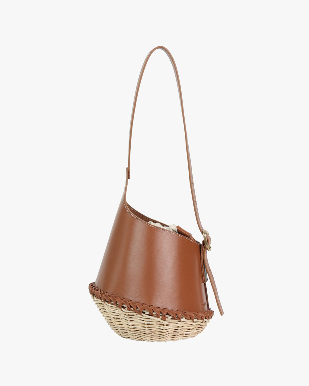 Nisa Tan Leather & Wicker Bucket Bag