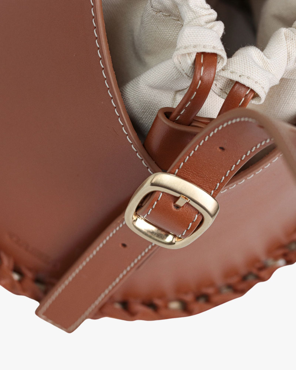 Nisa Tan Leather & Wicker Bucket Bag