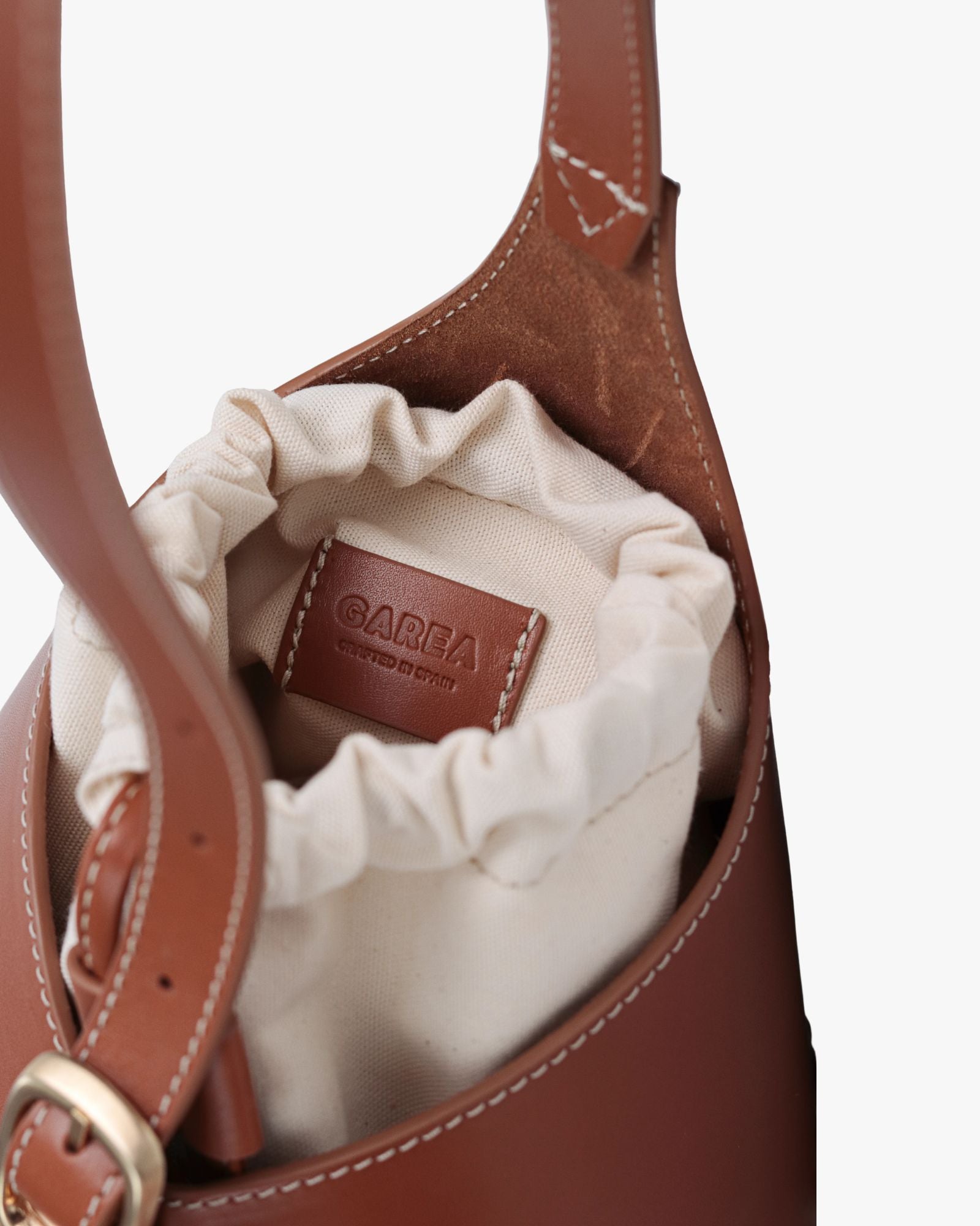 Nisa Tan Leather & Wicker Bucket Bag