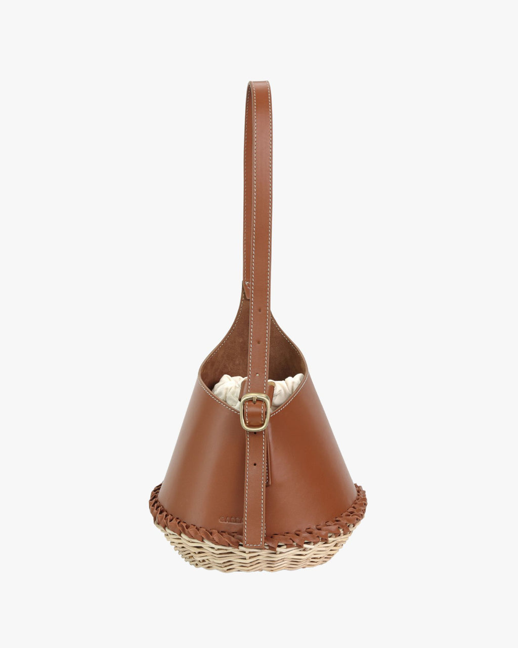 Nisa Tan Leather & Wicker Bucket Bag