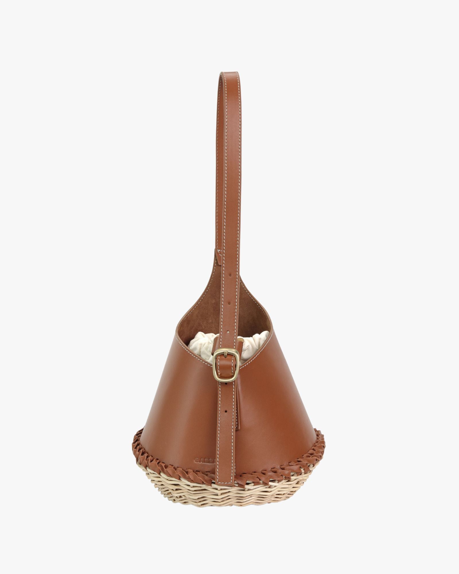 Nisa Tan Leather & Wicker Bucket Bag
