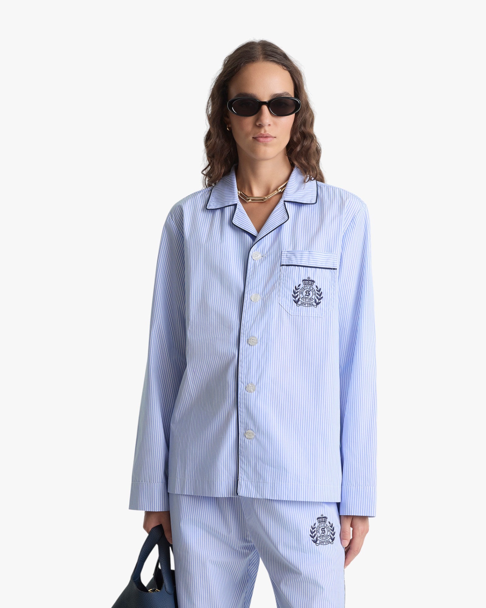 NY Crest Pyjama Shirt Blue Stripe