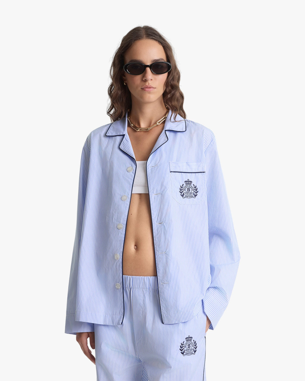 NY Crest Pyjama Shirt Blue Stripe