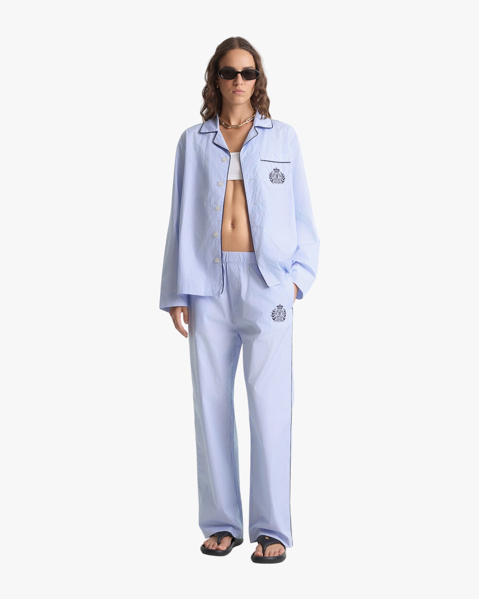 NY Crest Pyjama Shirt Blue Stripe