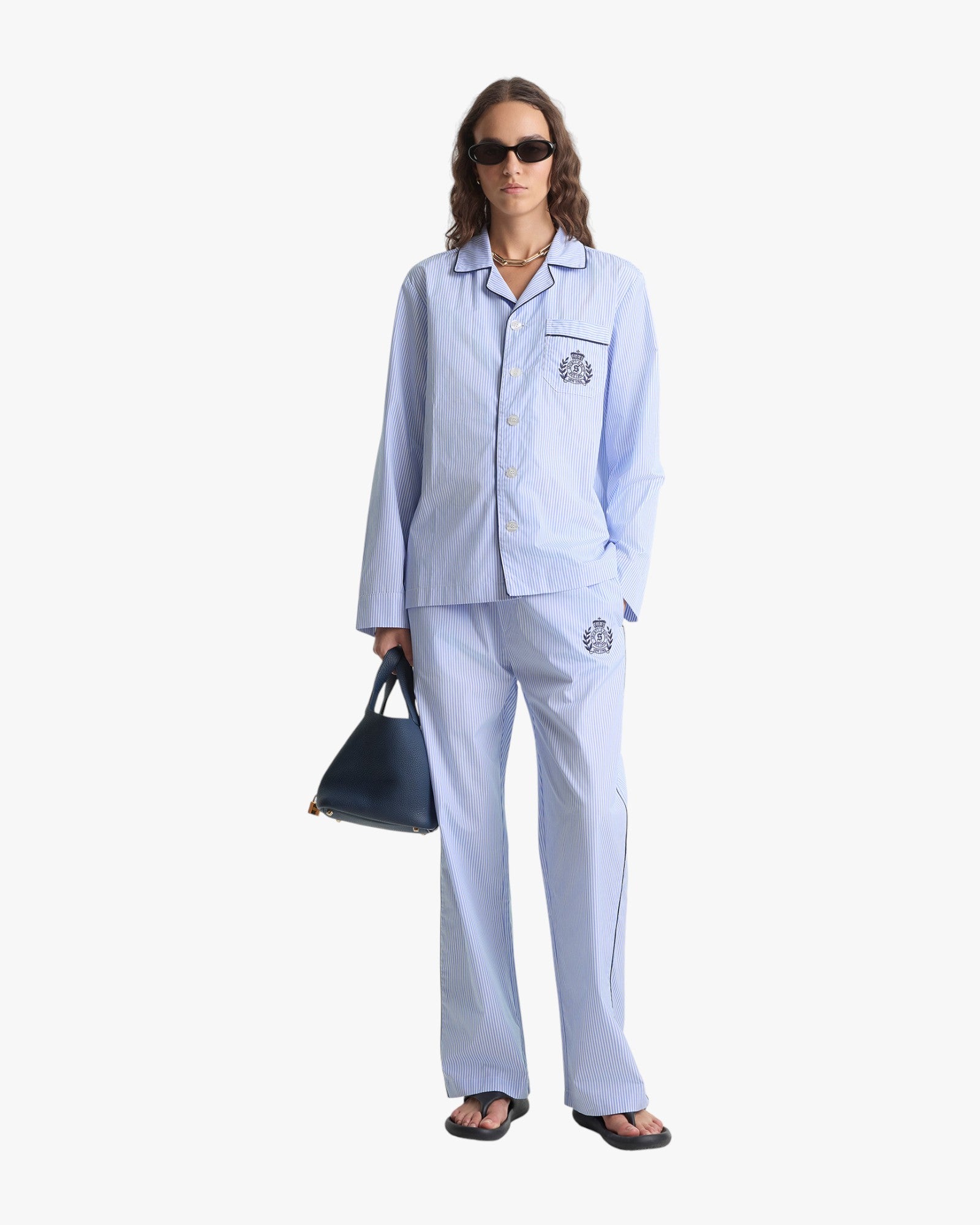 NY Crest Pyjama Shirt Blue Stripe