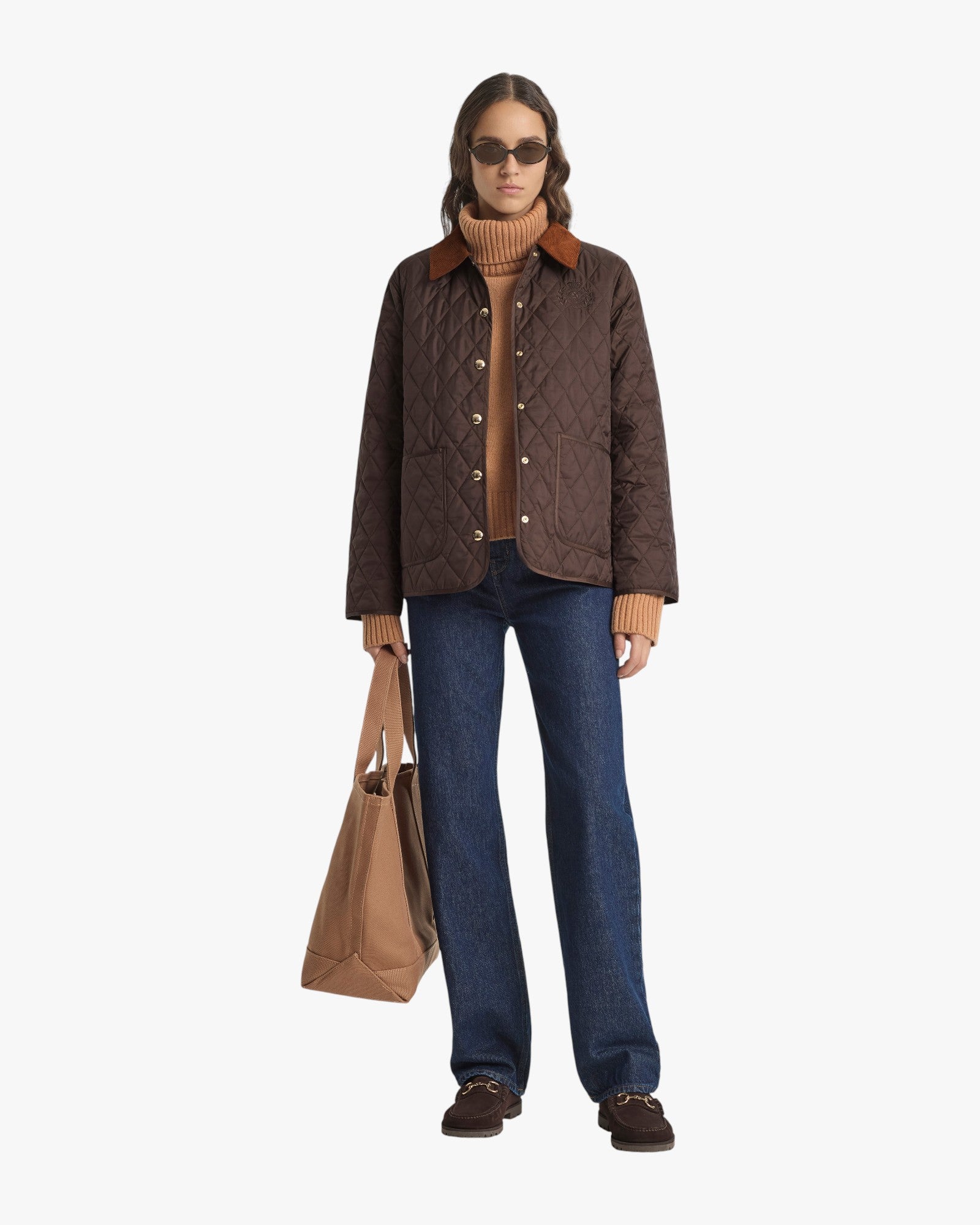 NY Crest Nylon Quilted Jacket Chocolate