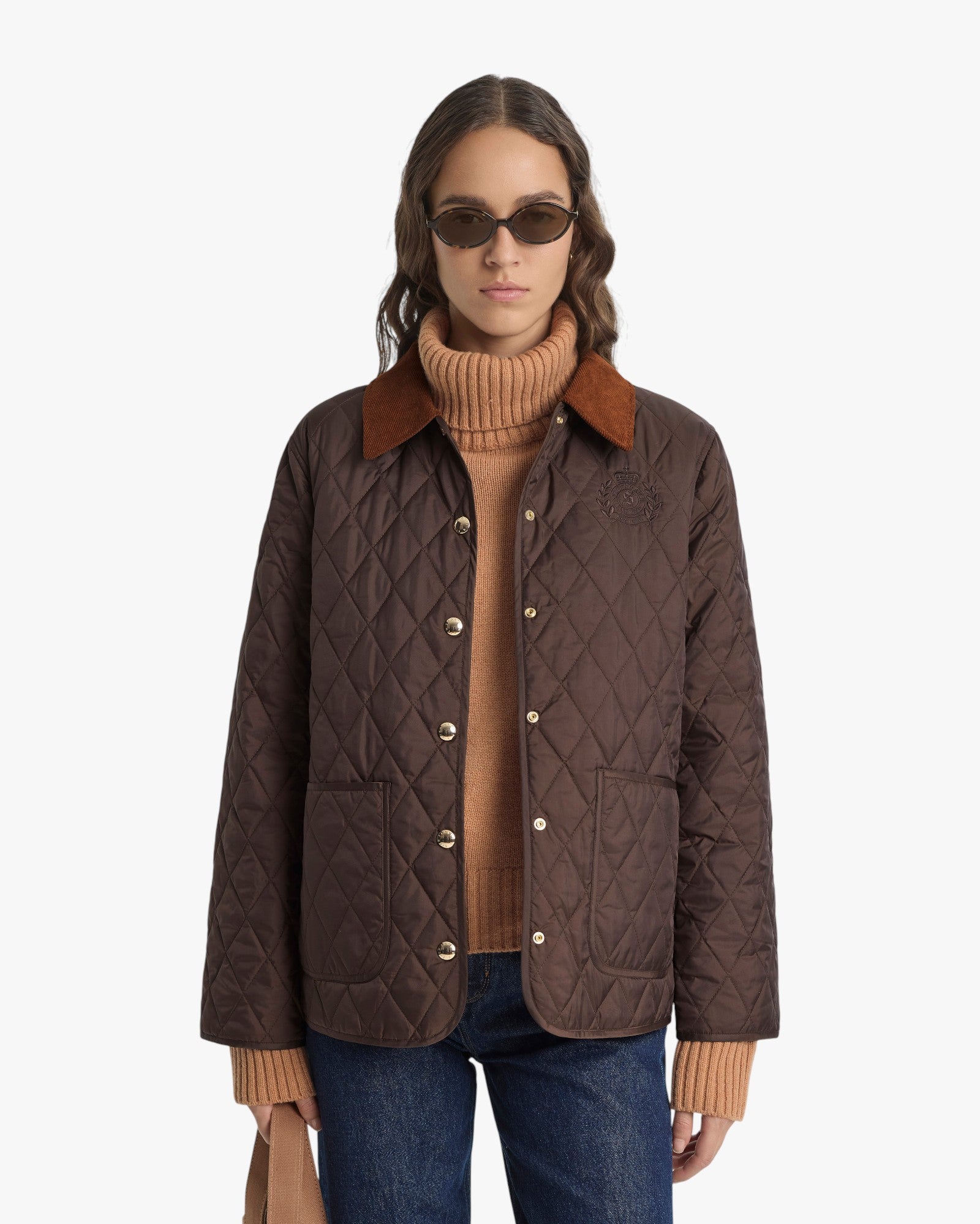 NY Crest Nylon Quilted Jacket Chocolate