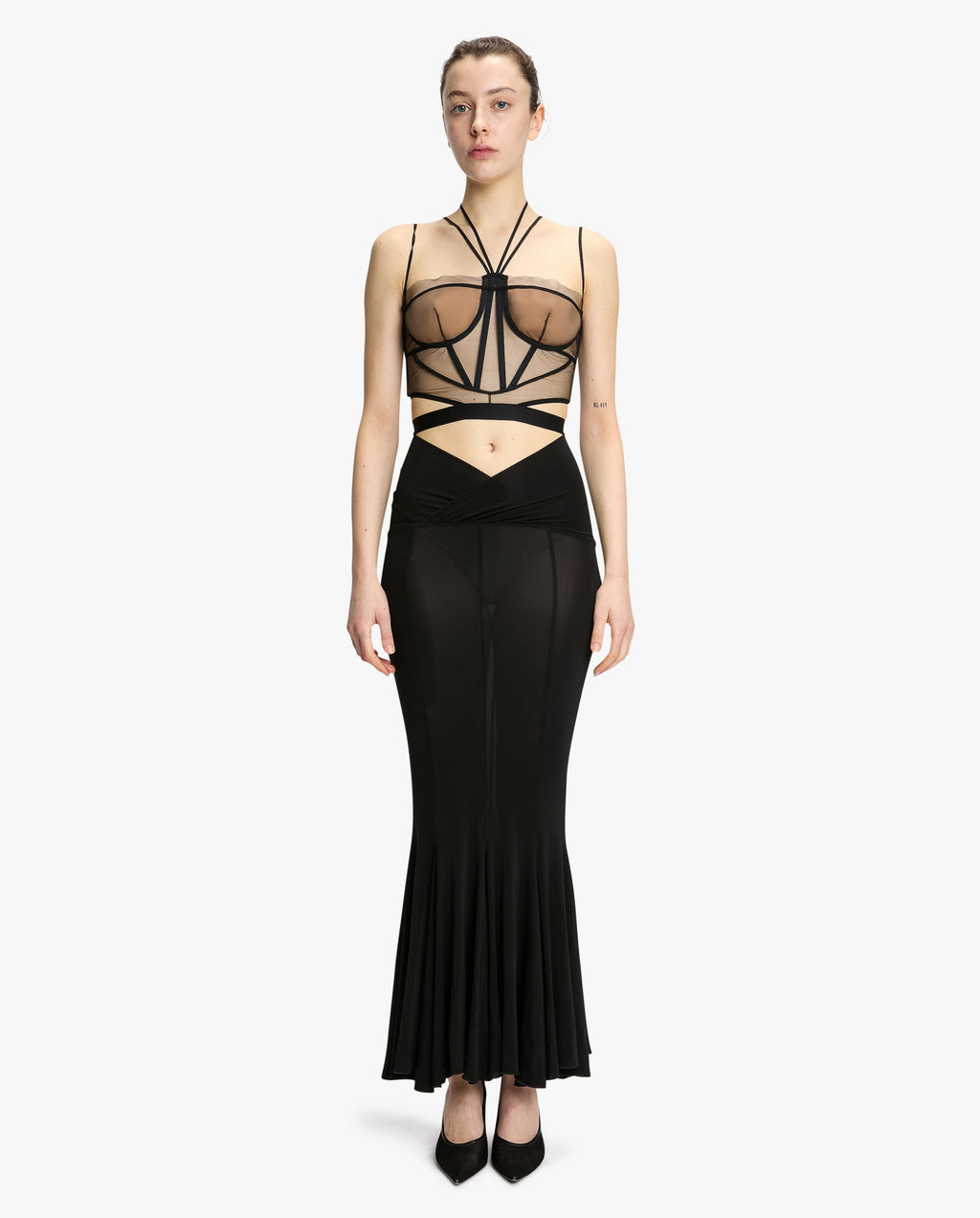 Flared Midi Skirt With V Waist