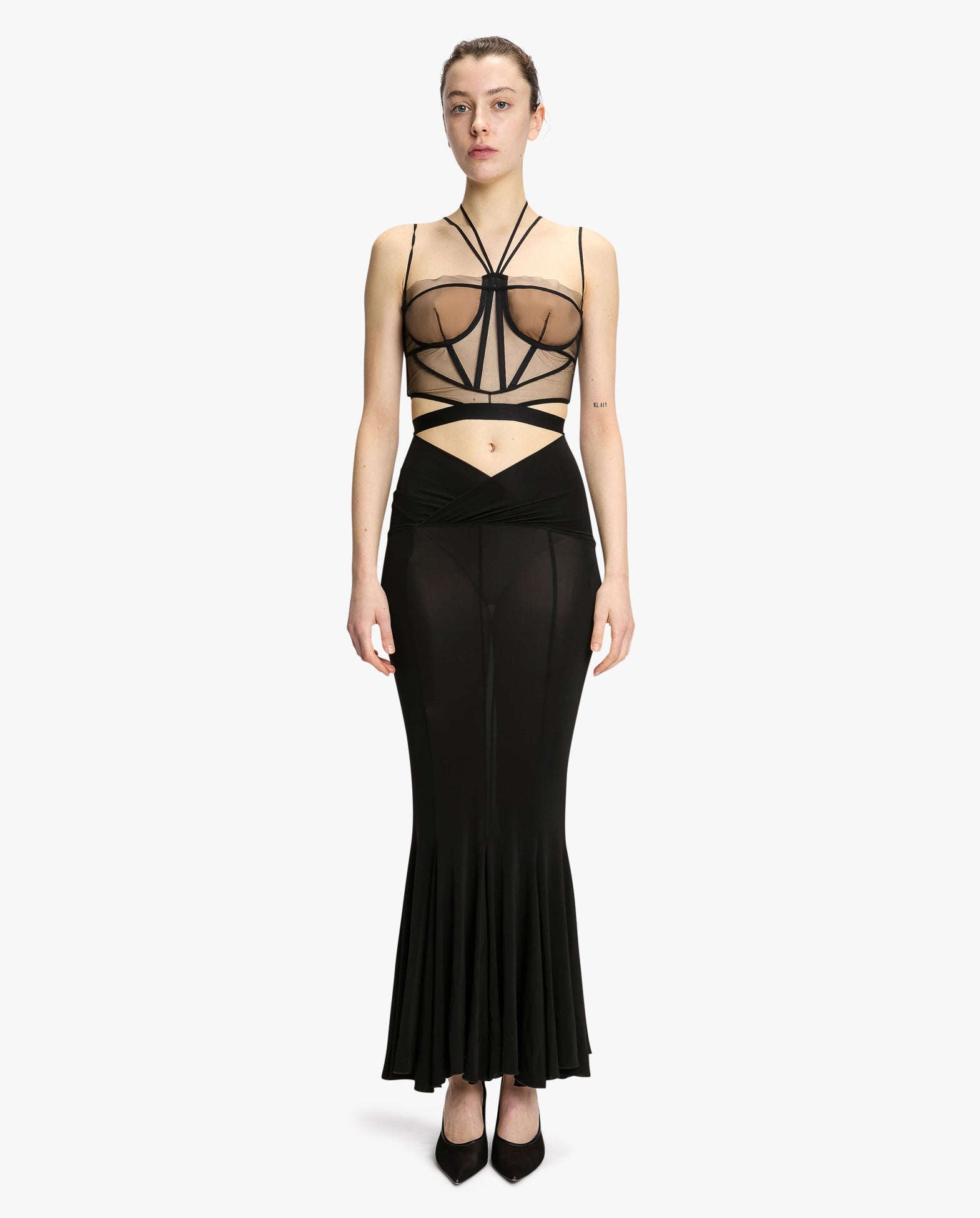 Flared Midi Skirt With V Waist