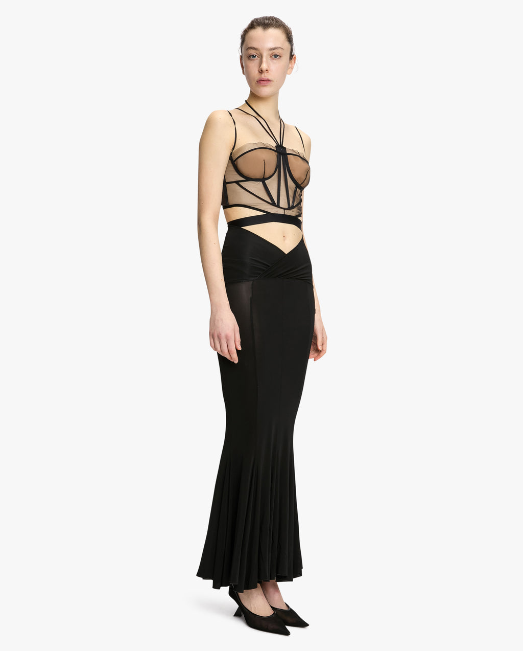 Flared Midi Skirt With V Waist