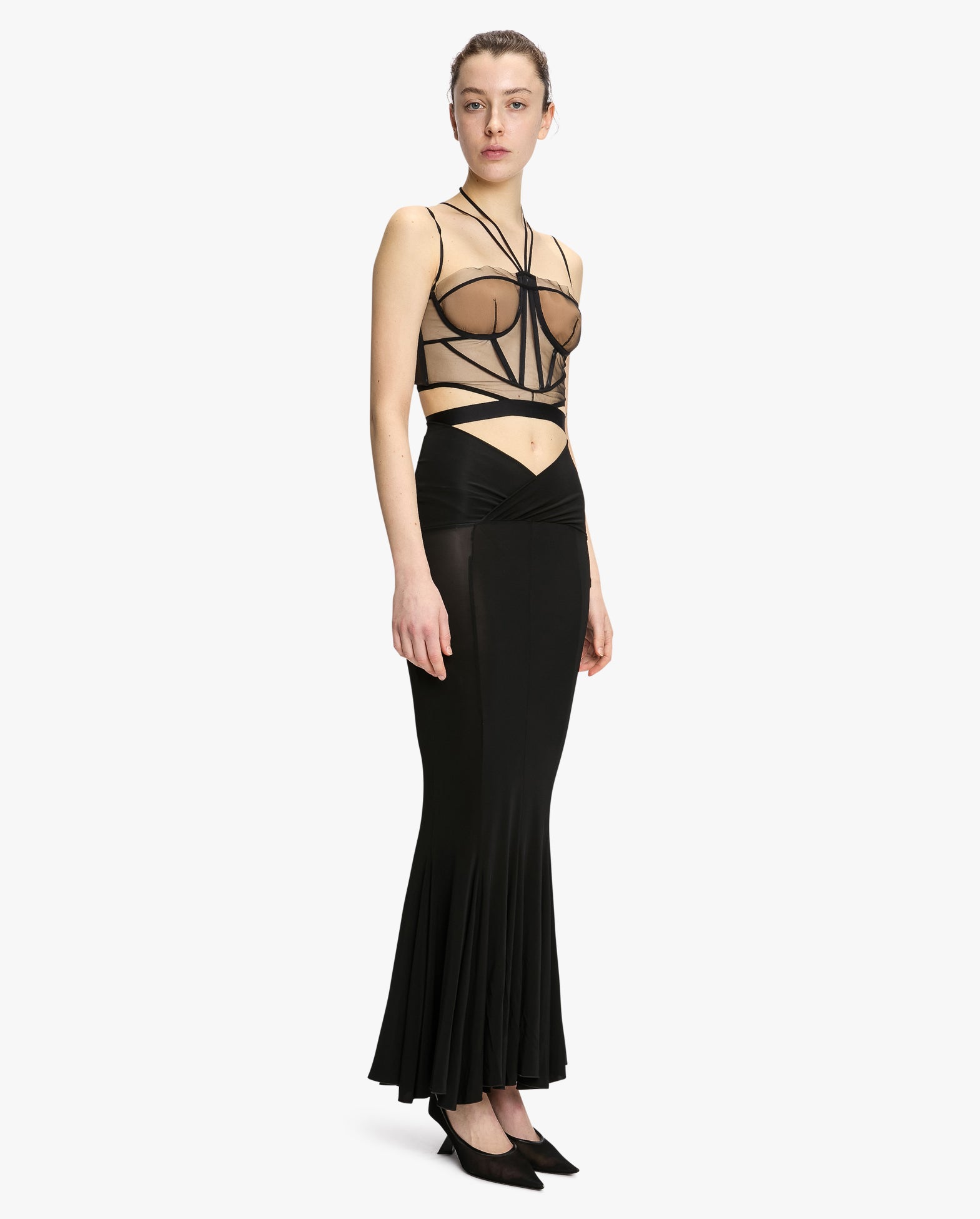 Flared Midi Skirt With V Waist