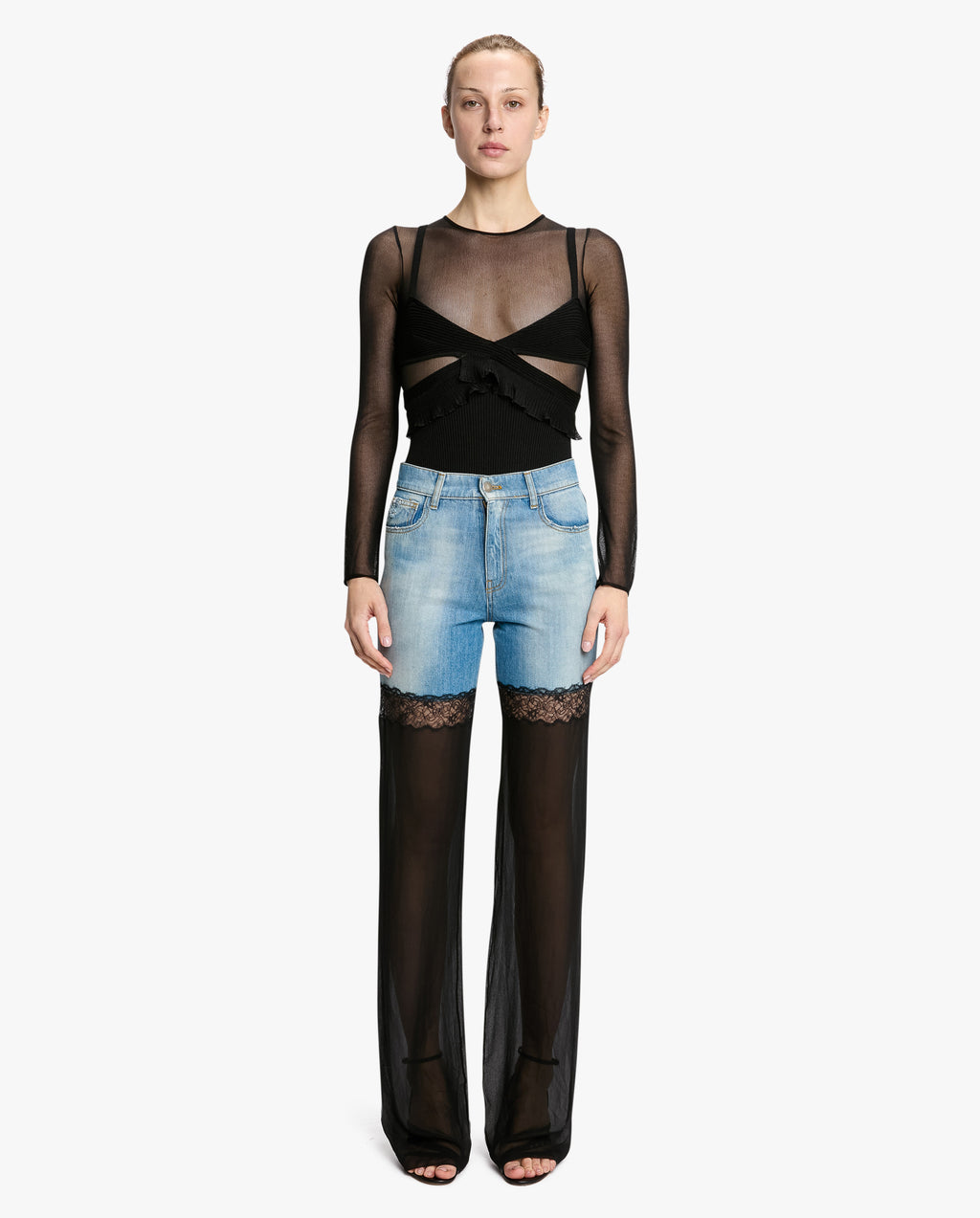 Hybrid Jeans With Sheer Leg