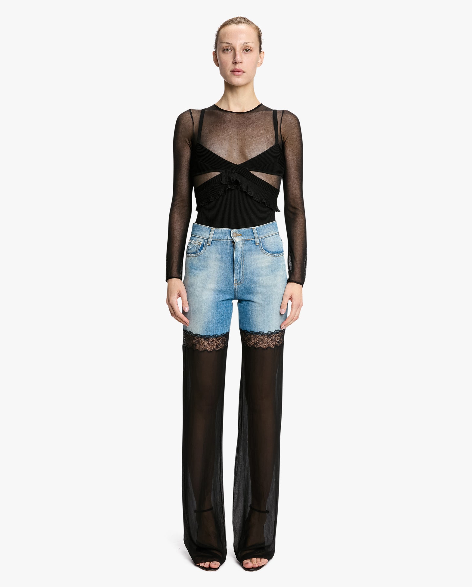 Hybrid Jeans With Sheer Leg