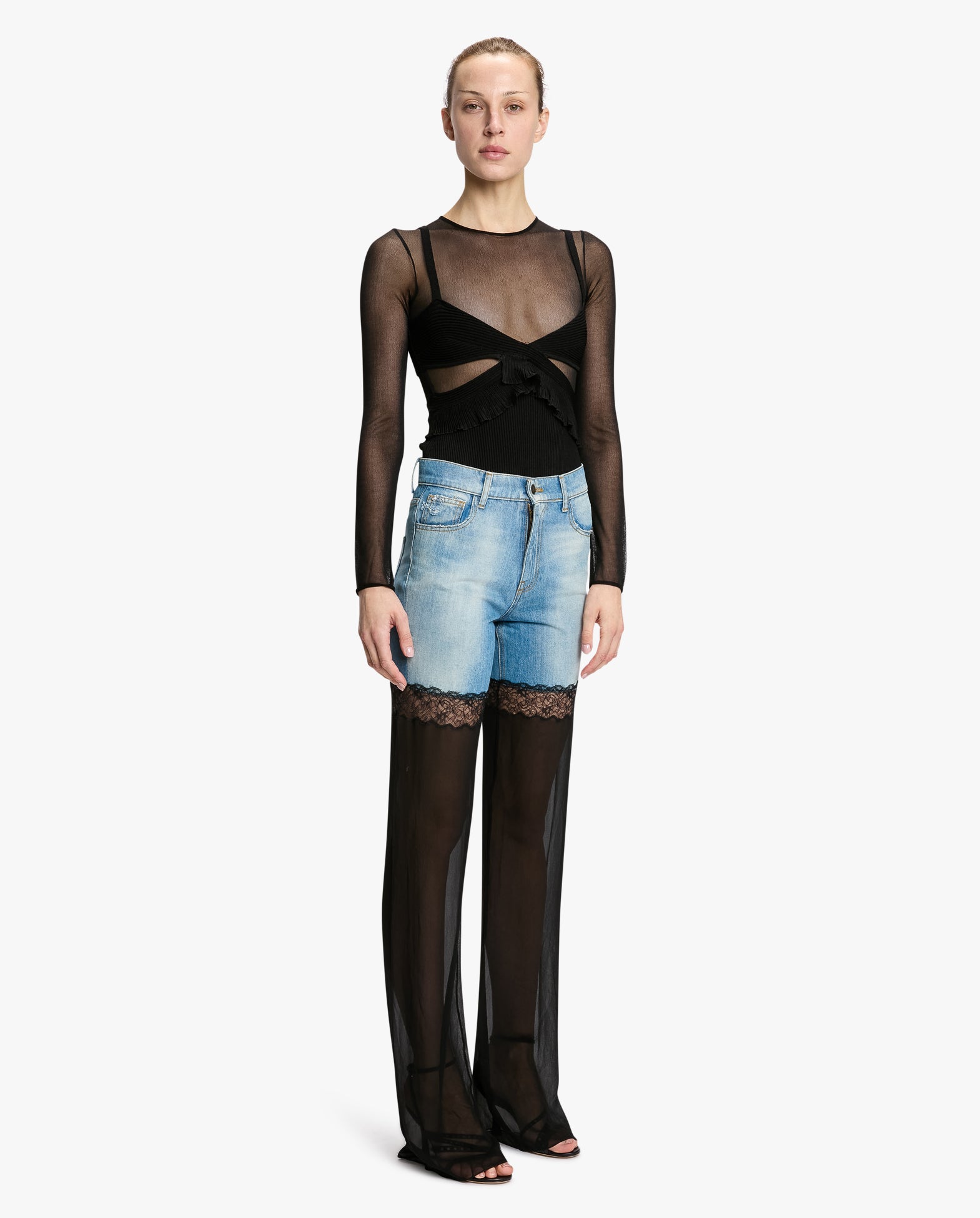 Hybrid Jeans With Sheer Leg