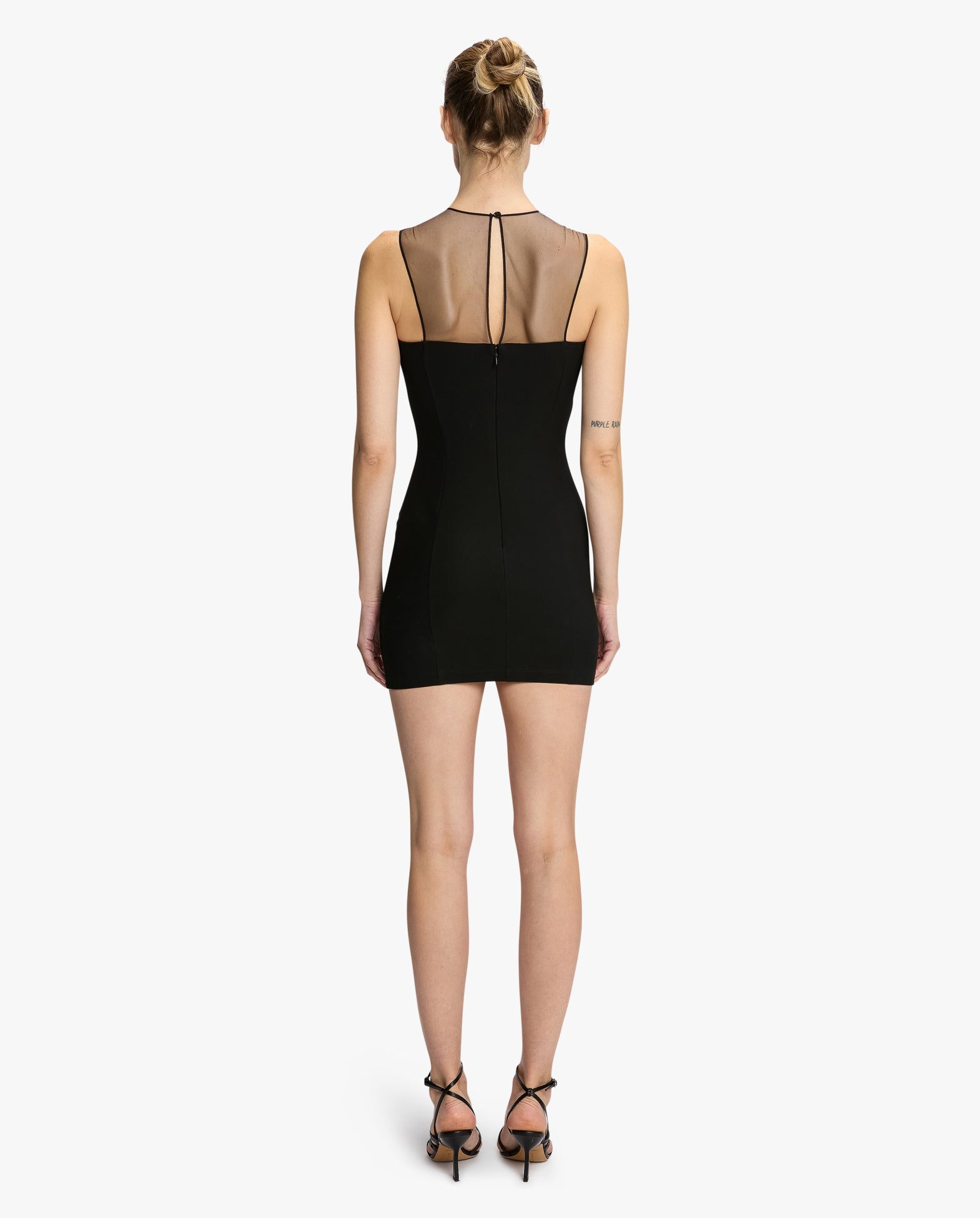 Mini Fitted Dress With Ruched Tulle Neckline