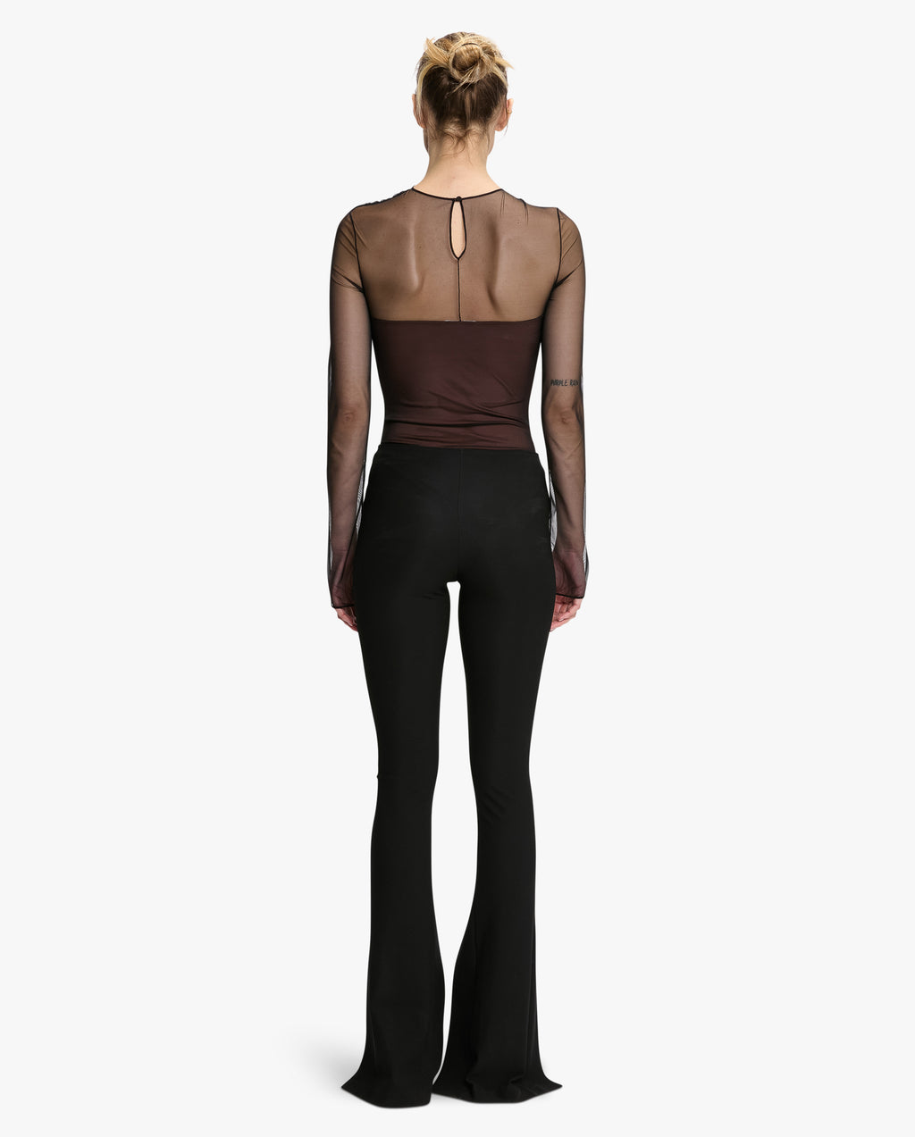 Semi-Sheer Gathered Long Sleeve Top