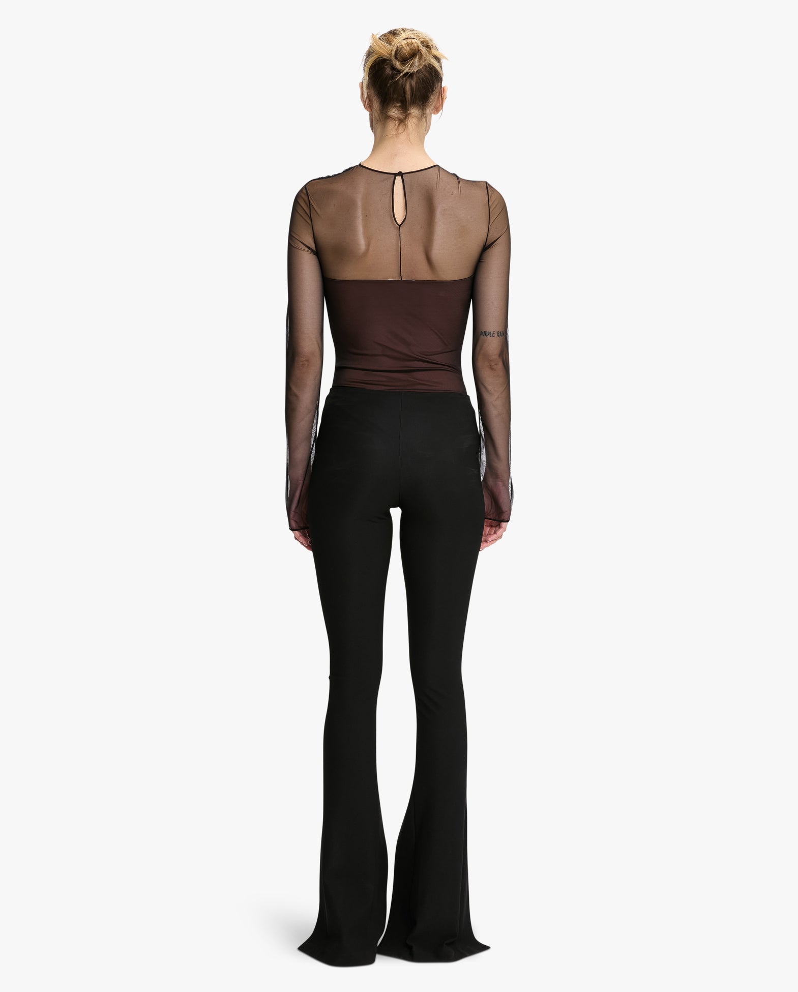 Semi-Sheer Gathered Long Sleeve Top