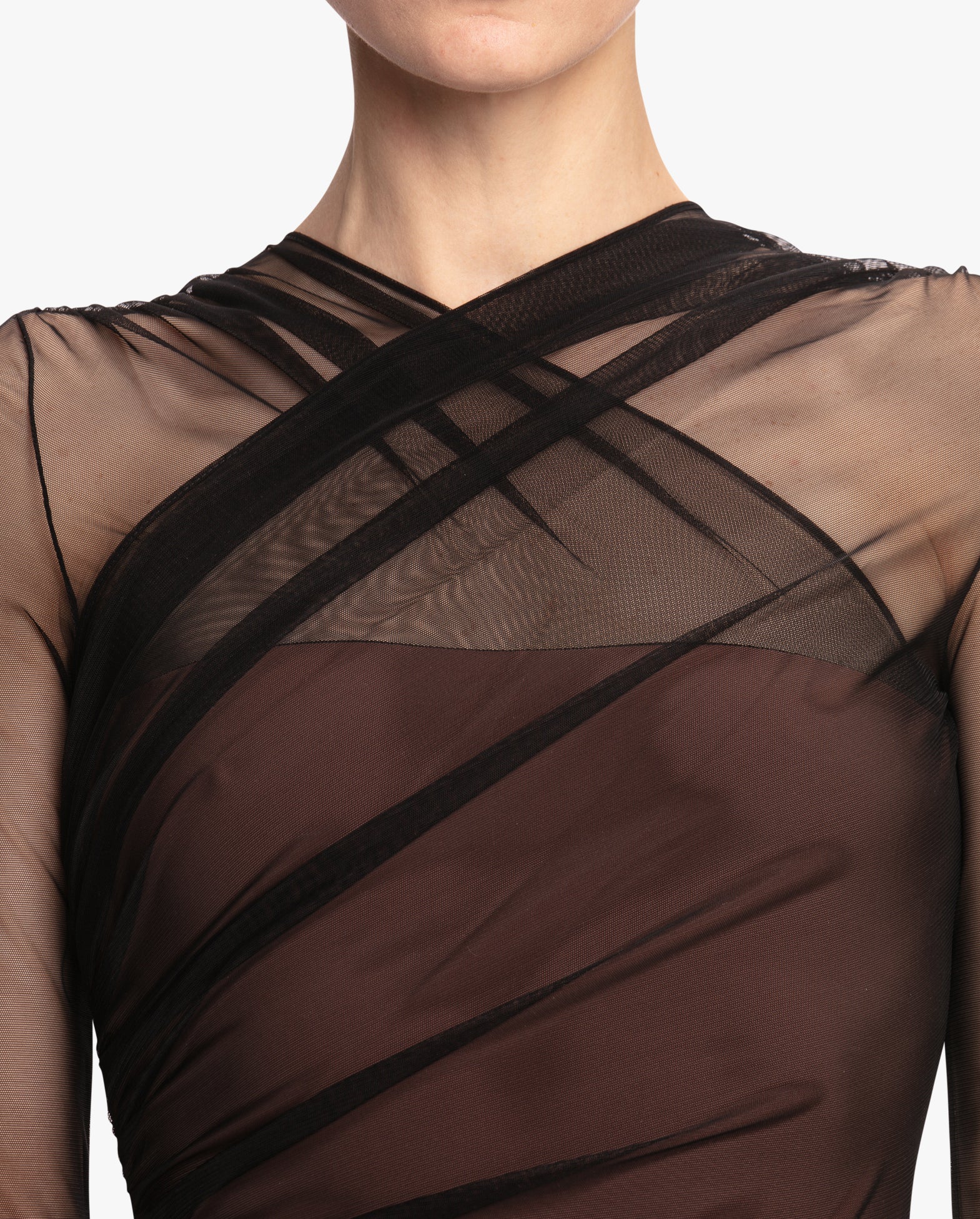 Semi-Sheer Gathered Long Sleeve Top