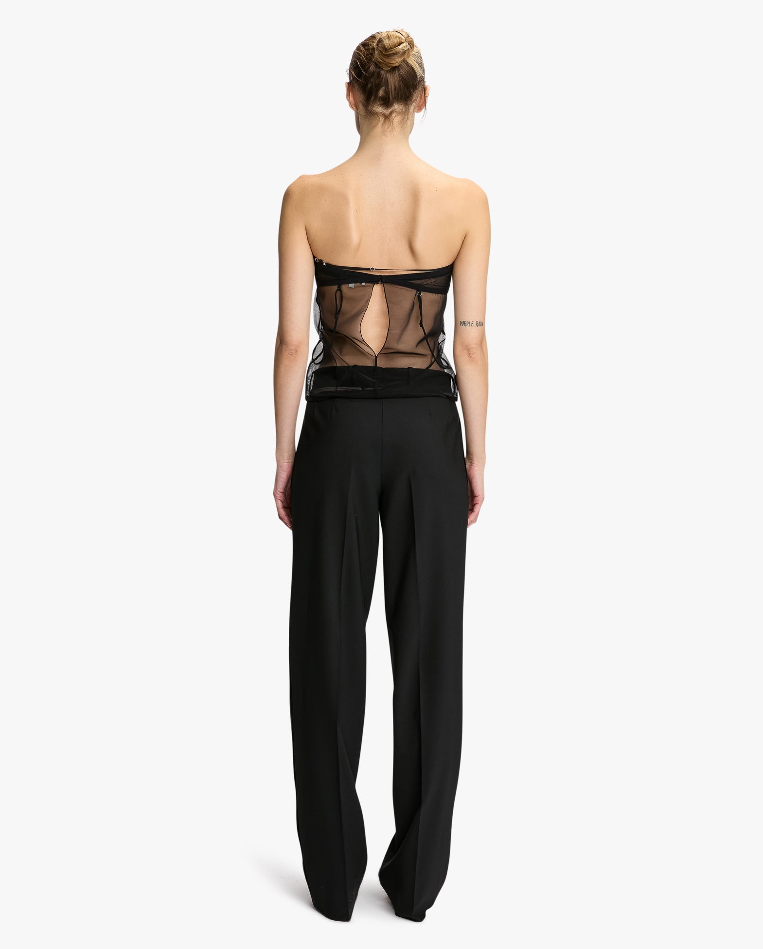 Tailored Wide Leg Trousers With Tulle Inserts